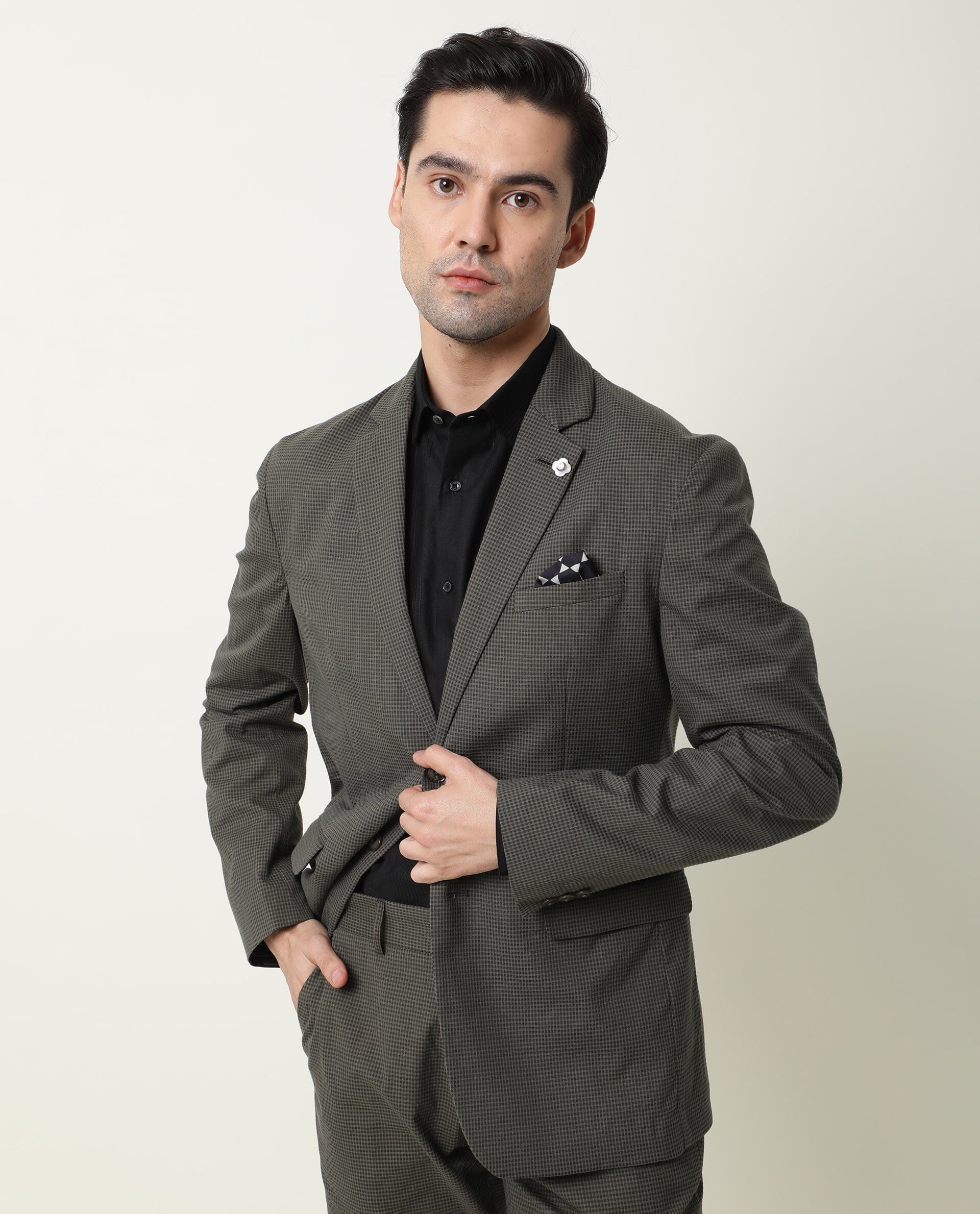 Rare Rabbit Men's Alps Green Cotton Checked Print Tailored Fit Full Sleeve Lapel Neck Blazer - Image 4