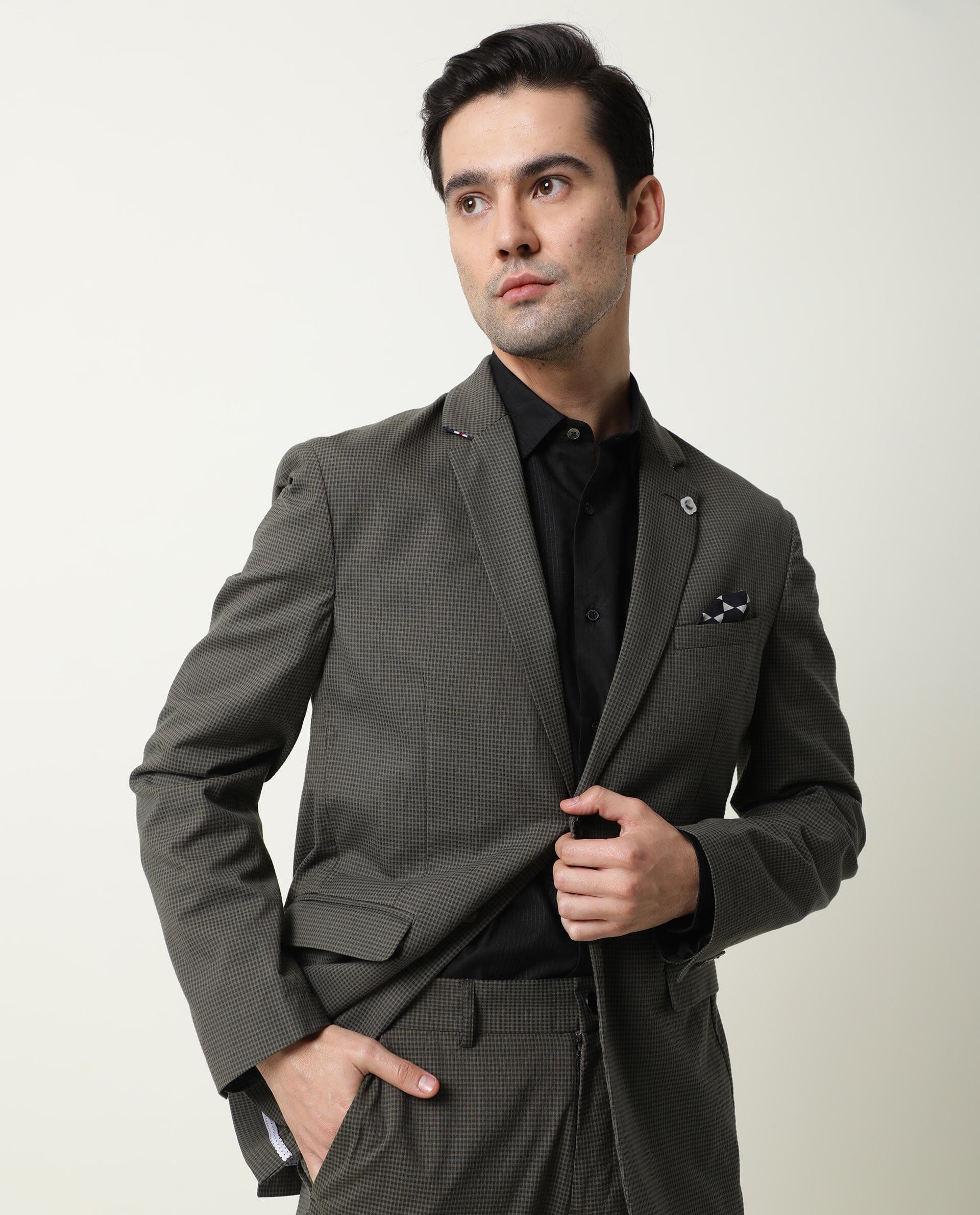 Rare Rabbit Men's Alps Green Cotton Checked Print Tailored Fit Full Sleeve Lapel Neck Blazer - Image 5