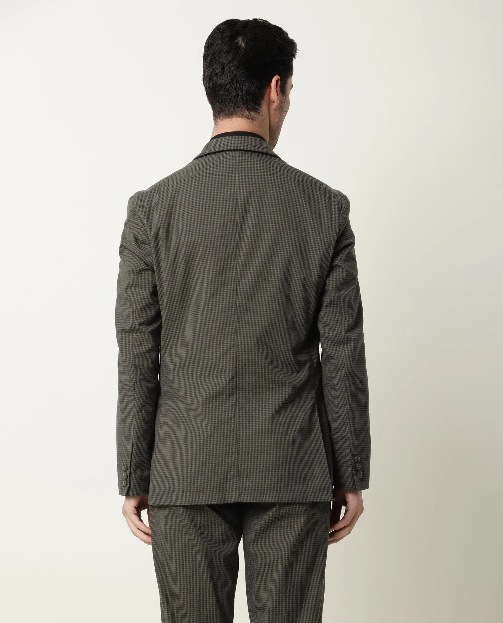 Rare Rabbit Men's Alps Green Cotton Checked Print Tailored Fit Full Sleeve Lapel Neck Blazer - Image 6