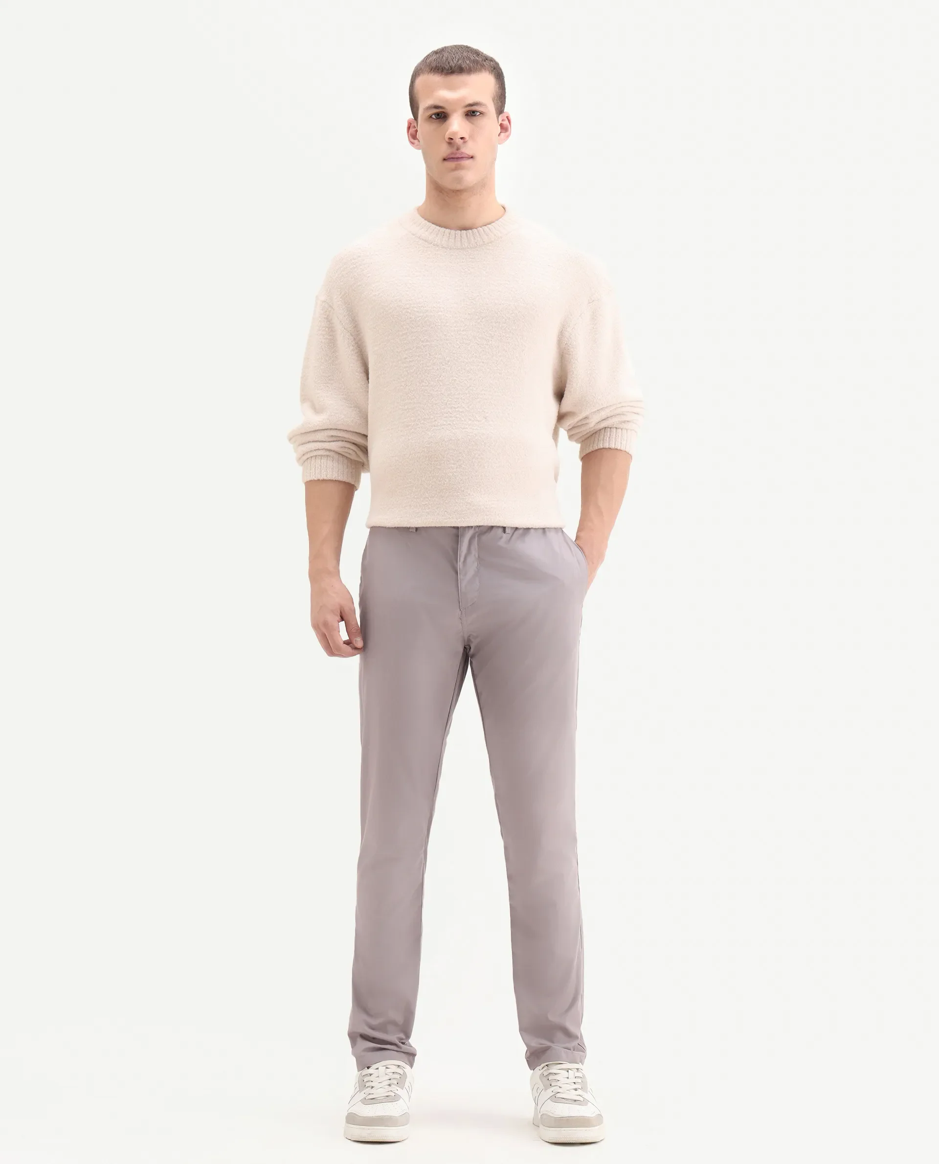 Rare Rabbit Men's Aux Light Purple Polyester Plain Regular Fit Trouser - Image 5