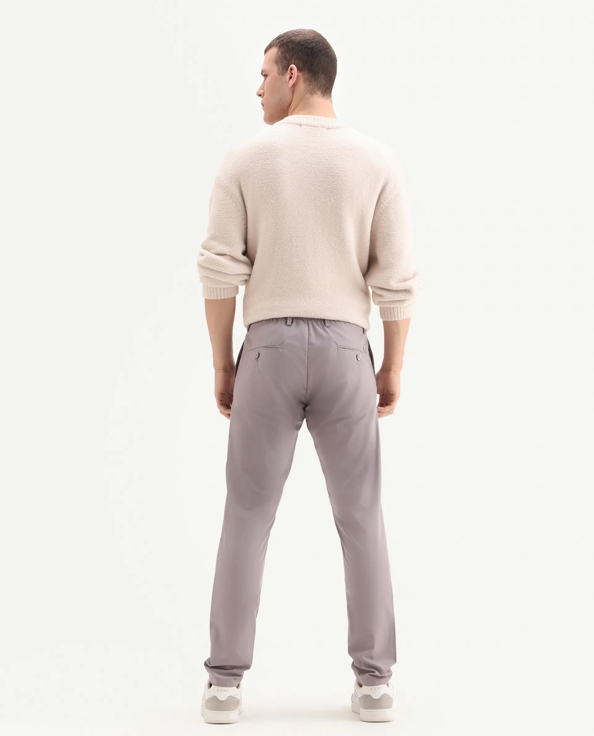 Rare Rabbit Men's Aux Light Purple Polyester Plain Regular Fit Trouser - Image 6