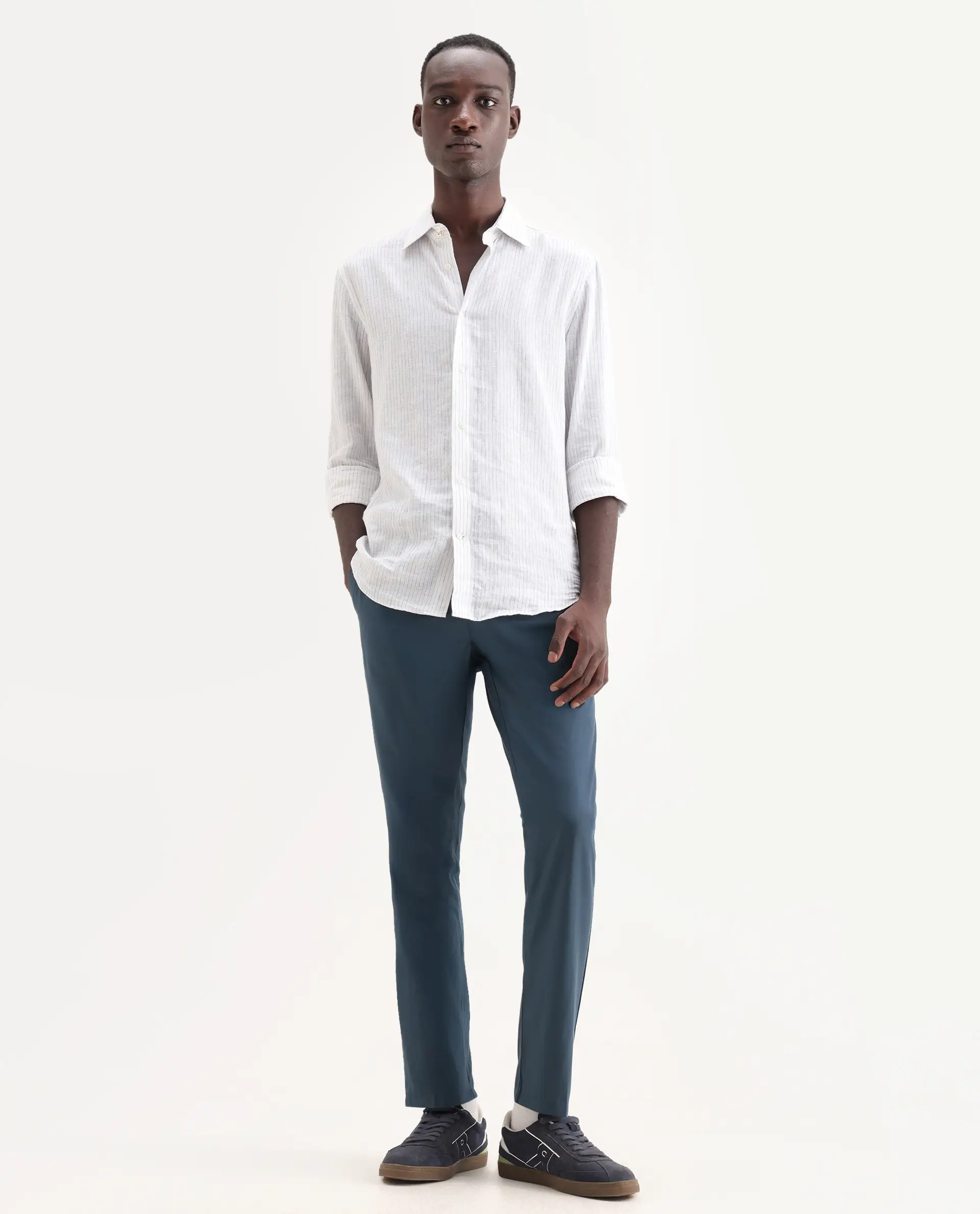 Rare Rabbit Men's Aux Green Polyester Plain Regular Fit Trouser - Image 4