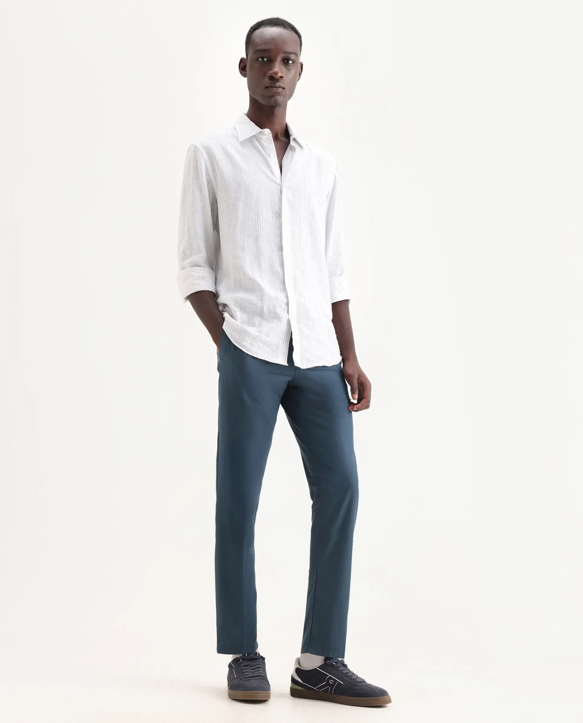 Rare Rabbit Men's Aux Green Polyester Plain Regular Fit Trouser - Image 5