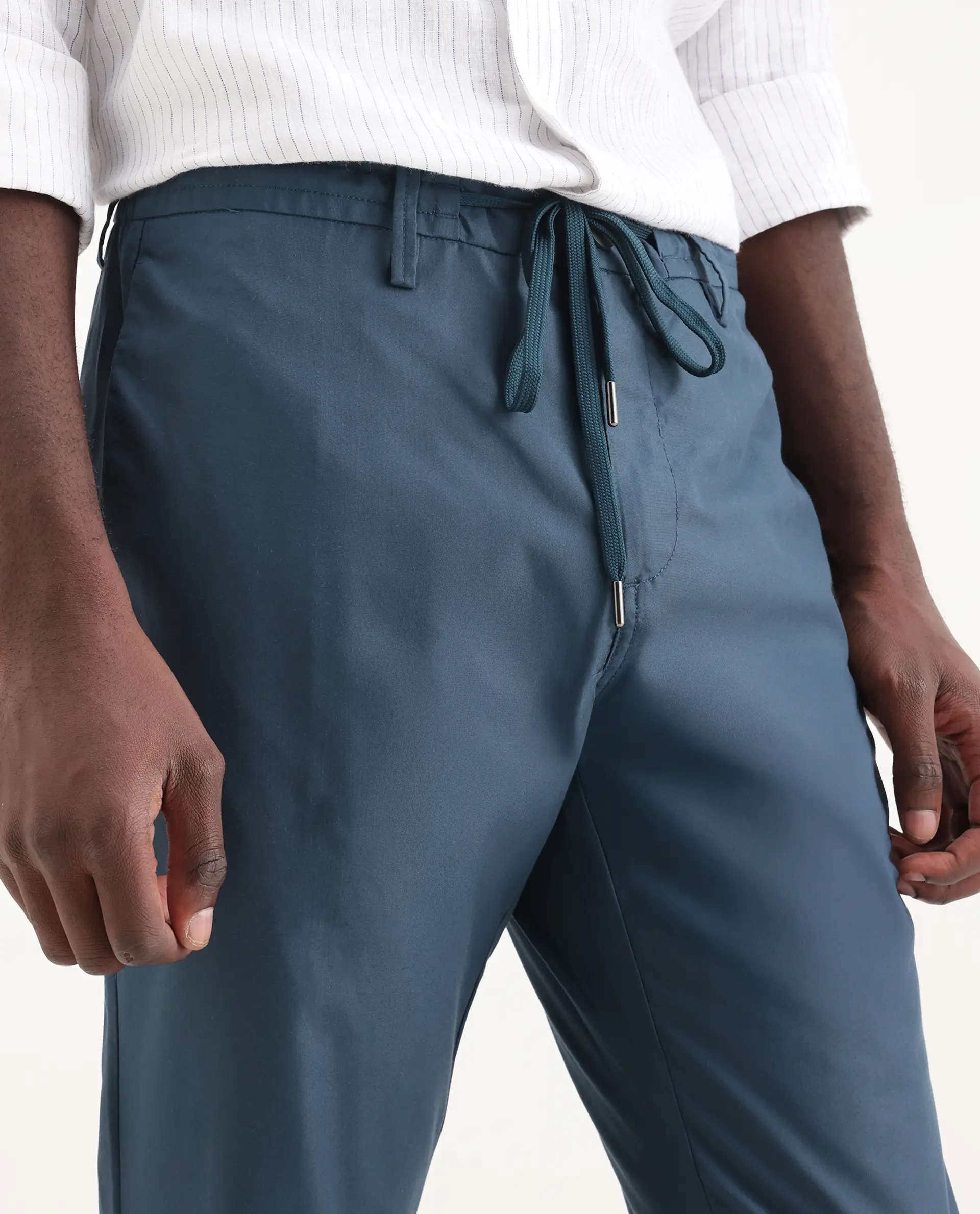 Rare Rabbit Men's Aux Green Polyester Plain Regular Fit Trouser - Image 7