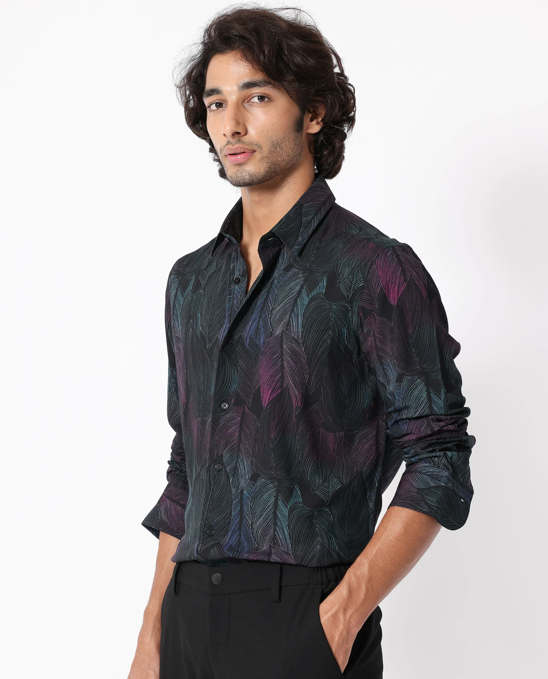 Rare Rabbit Men's Bartlet Black Viscose Floral Print Tailored Fit Full Sleeve Collared Shirt - Image 4