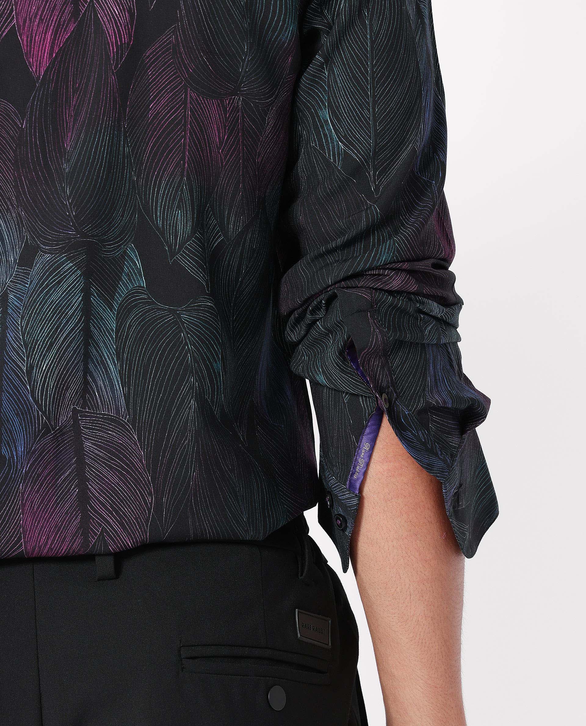 Rare Rabbit Men's Bartlet Black Viscose Floral Print Tailored Fit Full Sleeve Collared Shirt - Image 5