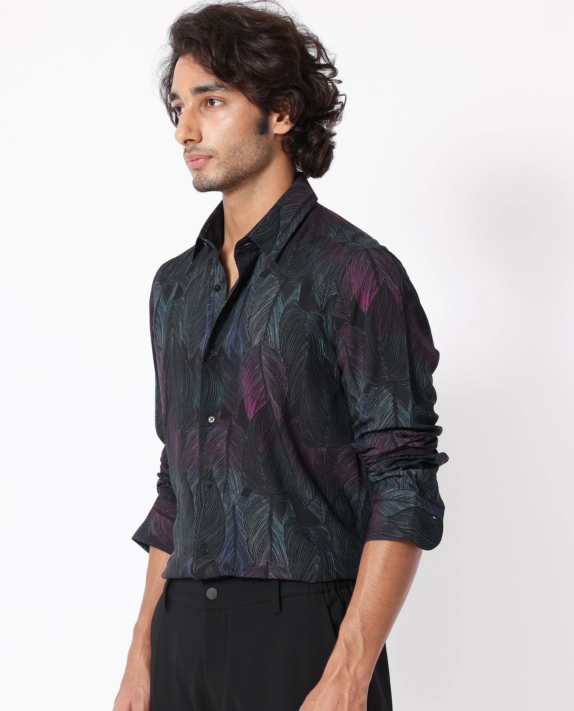 Rare Rabbit Men's Bartlet Black Viscose Floral Print Tailored Fit Full Sleeve Collared Shirt - Image 6