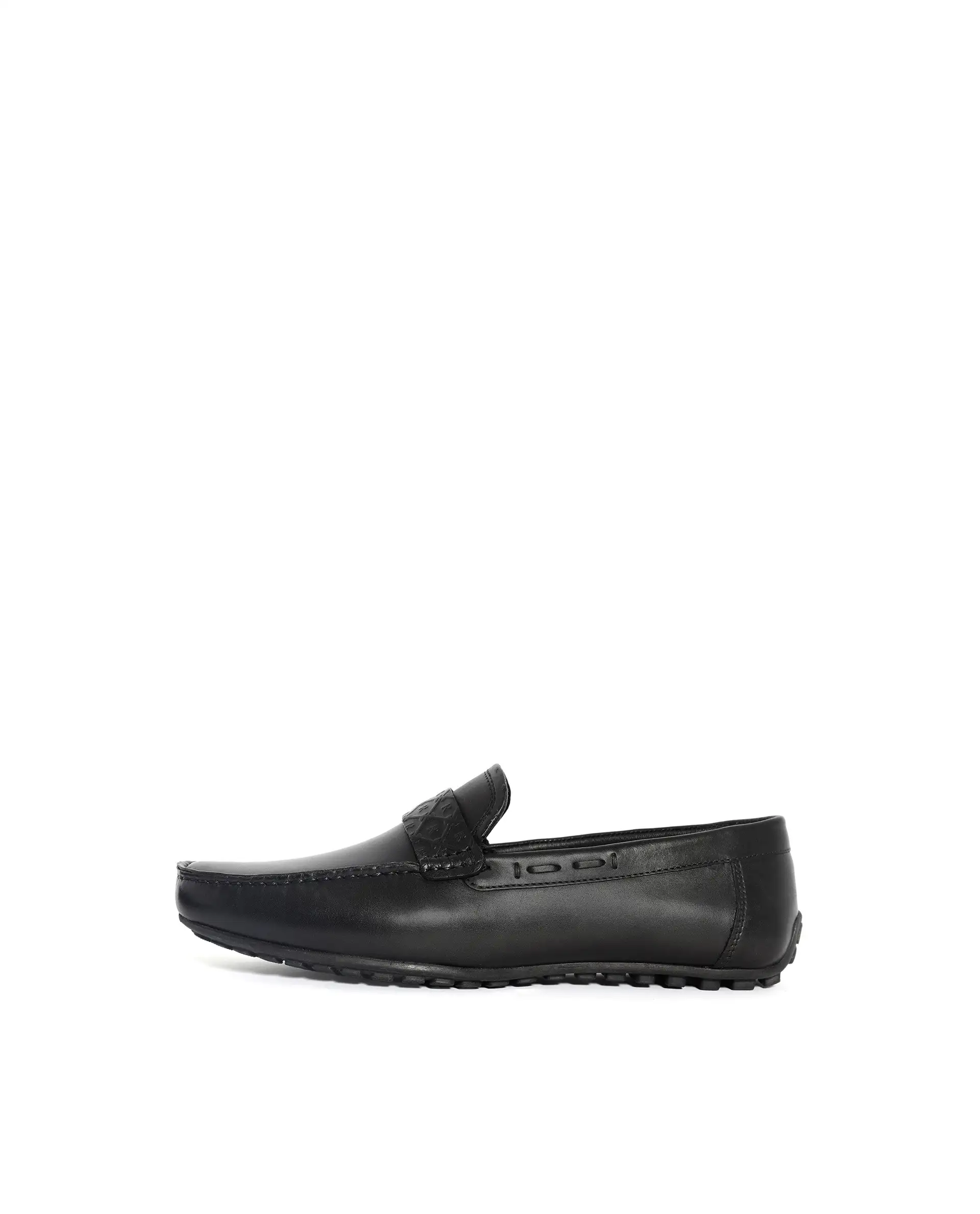 Rare Rabbit Men's Bold Black Slip-On Monotone Genuine Leather Driver Moccasin - Image 8