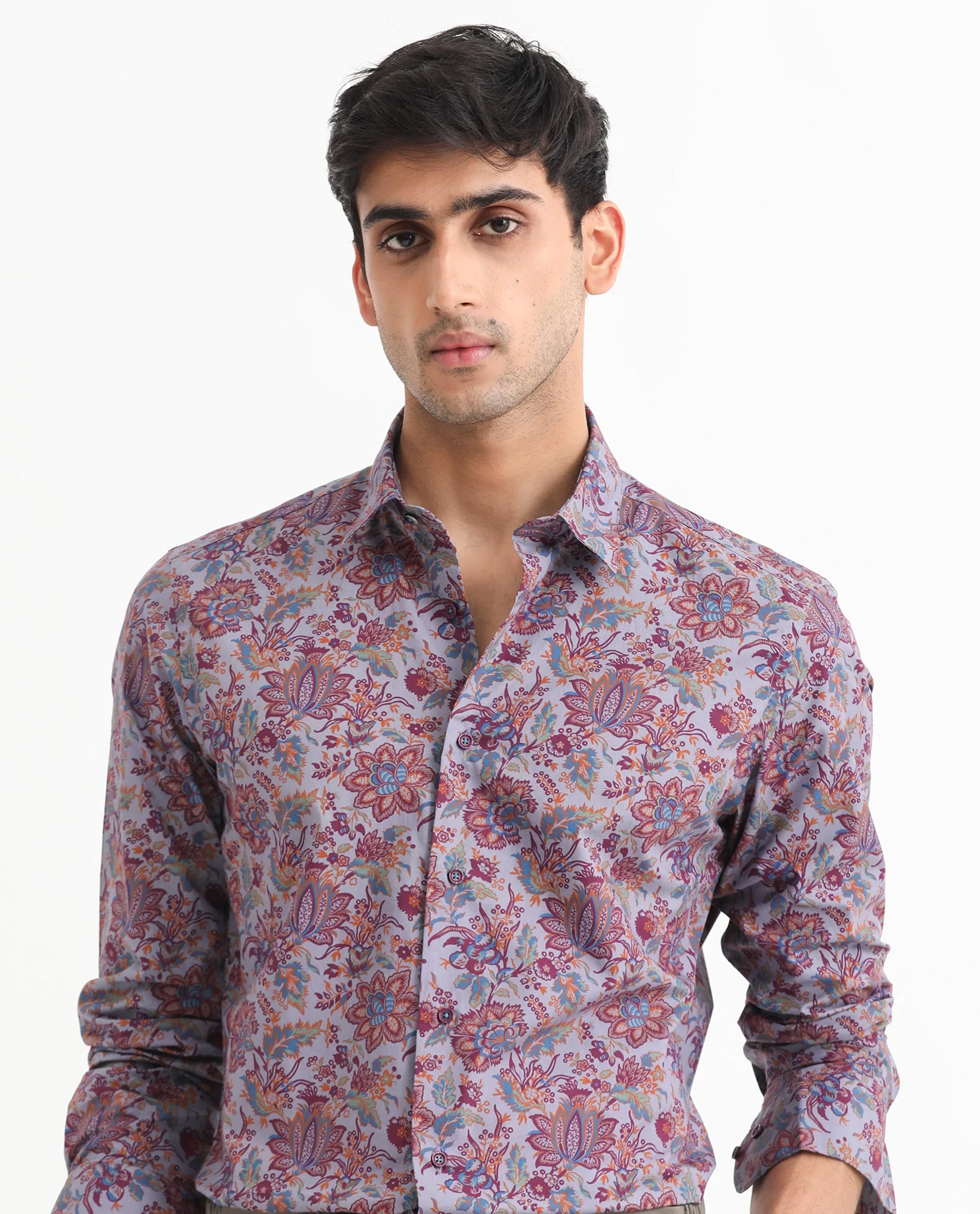 Rare Rabbit Men's Boltonn Purple Cotton Floral Print Regular Fit Full Sleeve Collared Shirt - Image 3