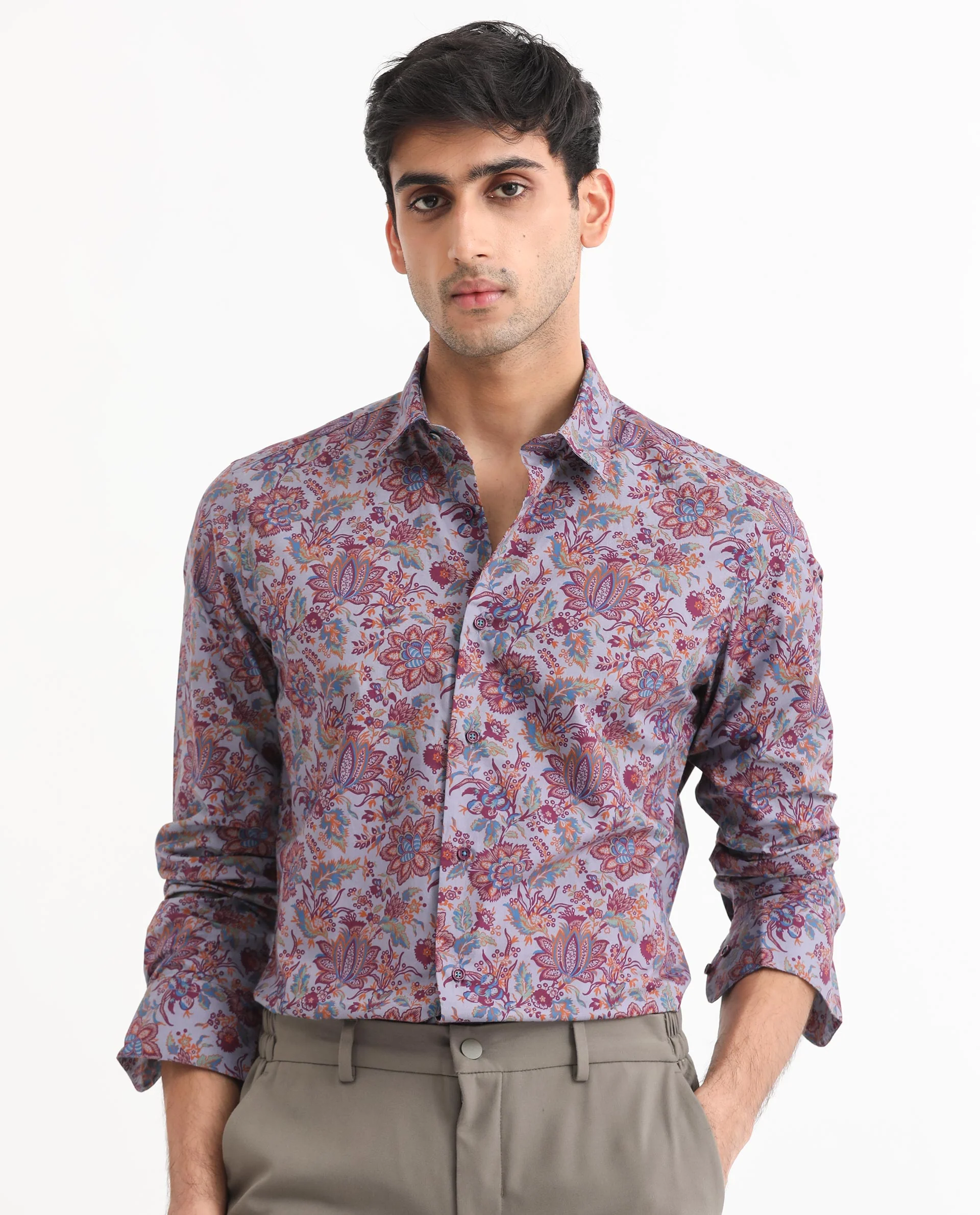 Rare Rabbit Men's Boltonn Purple Cotton Floral Print Regular Fit Full Sleeve Collared Shirt - Image 4