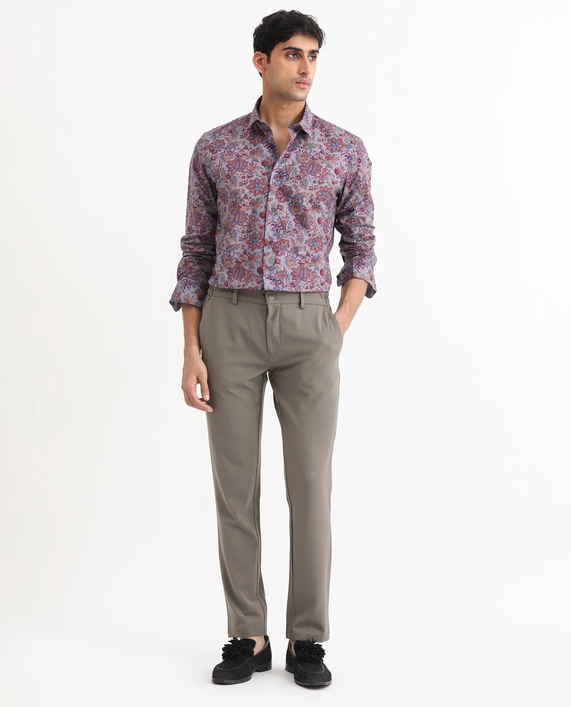 Rare Rabbit Men's Boltonn Purple Cotton Floral Print Regular Fit Full Sleeve Collared Shirt - Image 5