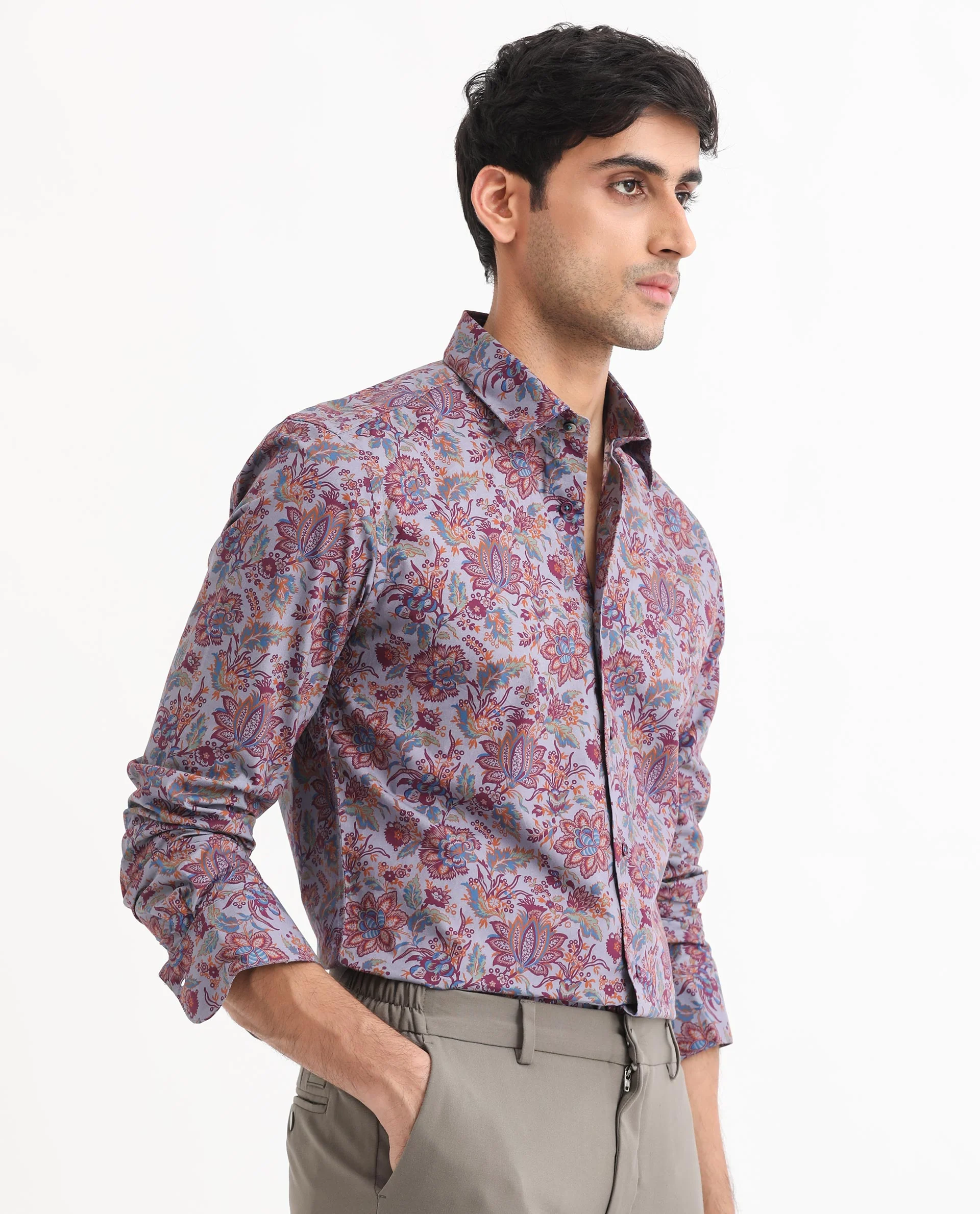 Rare Rabbit Men's Boltonn Purple Cotton Floral Print Regular Fit Full Sleeve Collared Shirt - Image 7