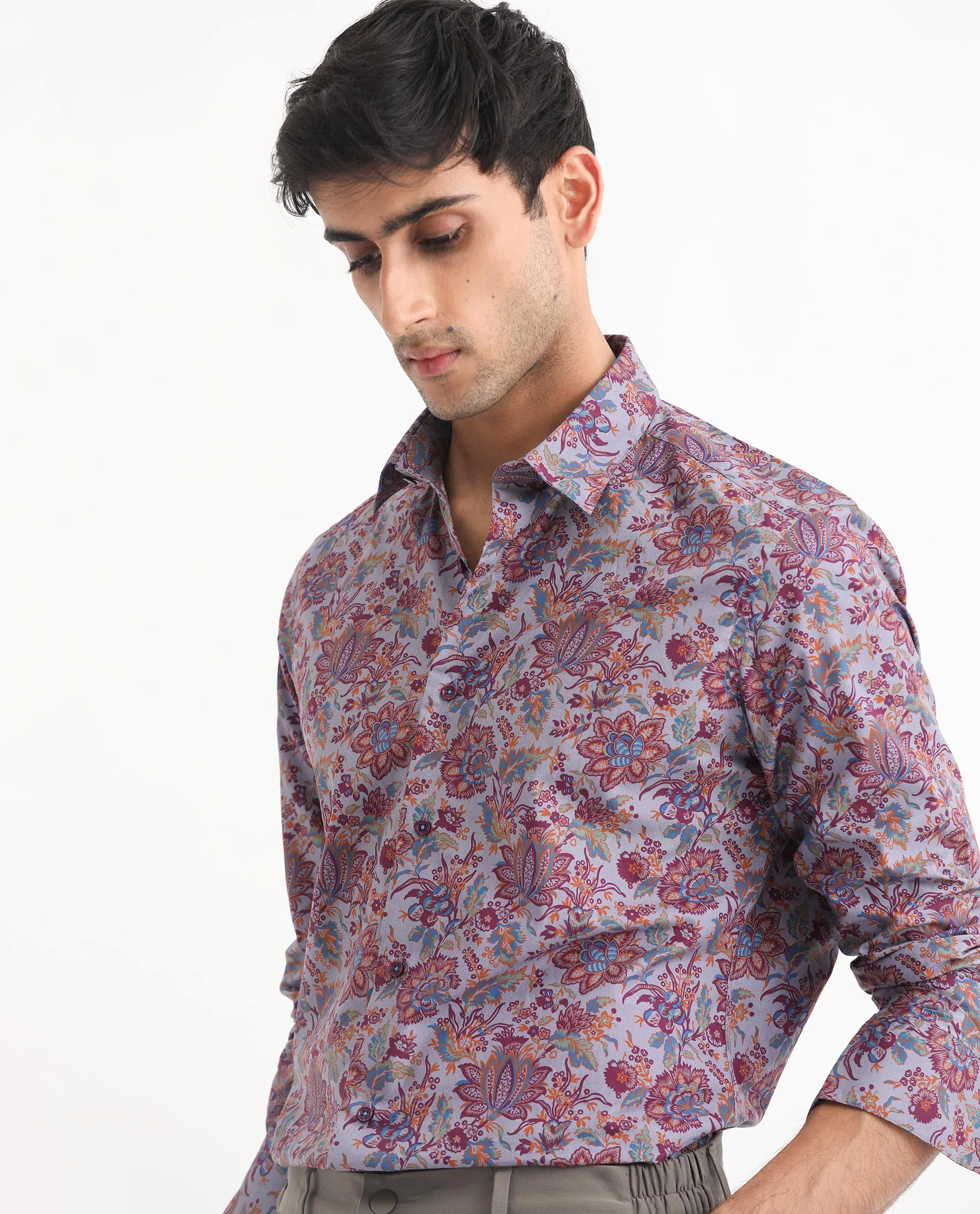 Rare Rabbit Men's Boltonn Purple Cotton Floral Print Regular Fit Full Sleeve Collared Shirt - Image 9