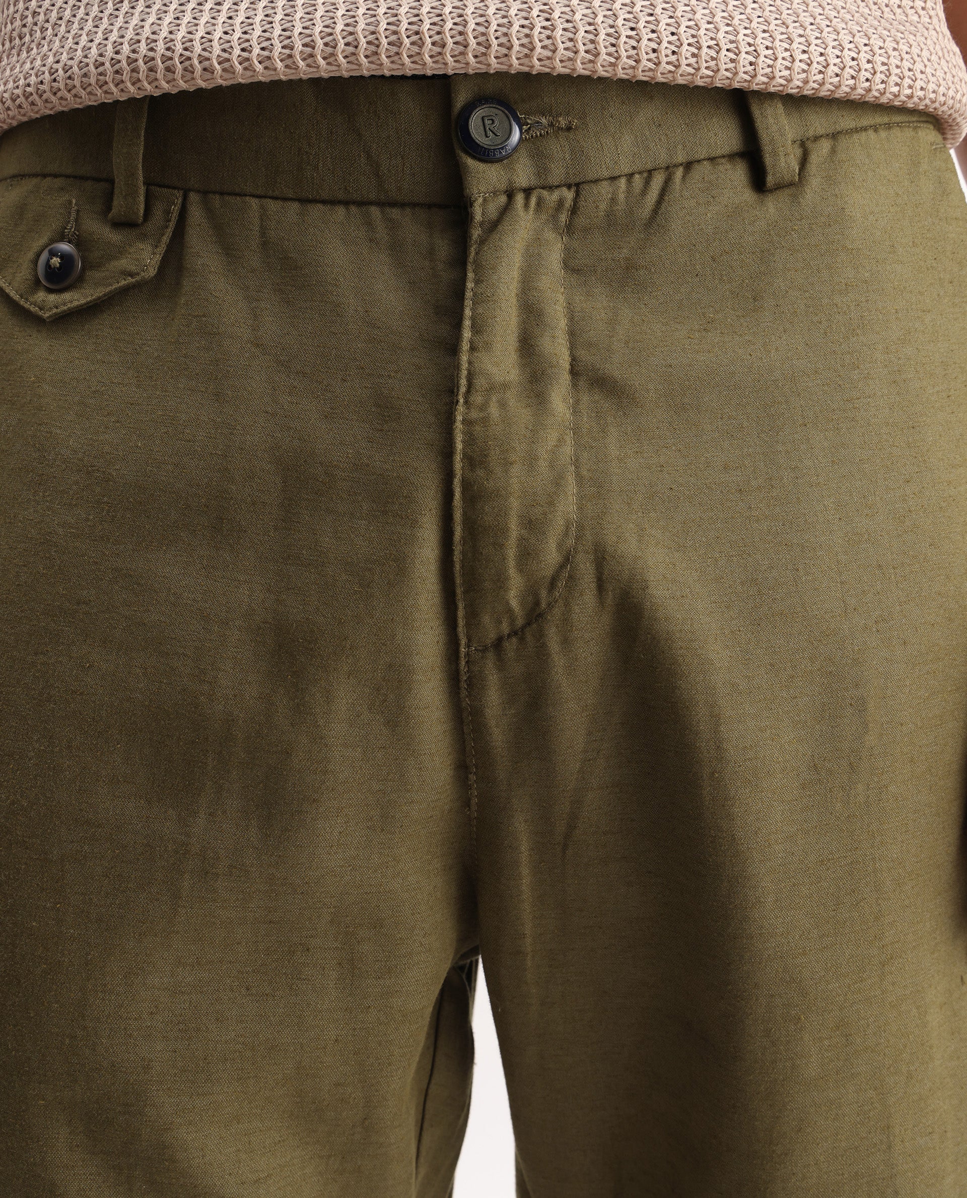 Rare Rabbit Men's Camer Olive 100% Linen Plain Regular Fit Shorts - Image 4