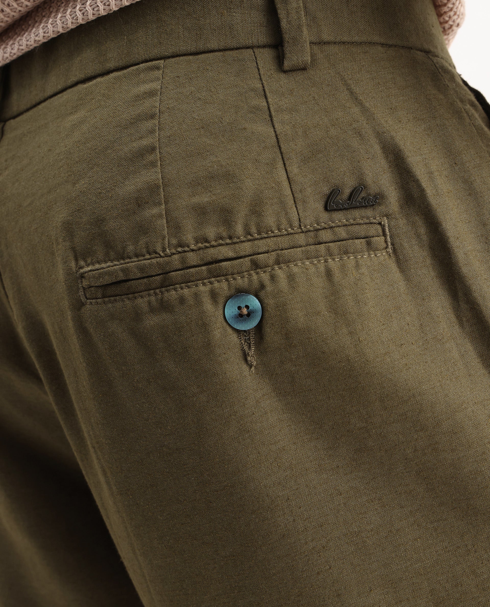 Rare Rabbit Men's Camer Olive 100% Linen Plain Regular Fit Shorts - Image 6