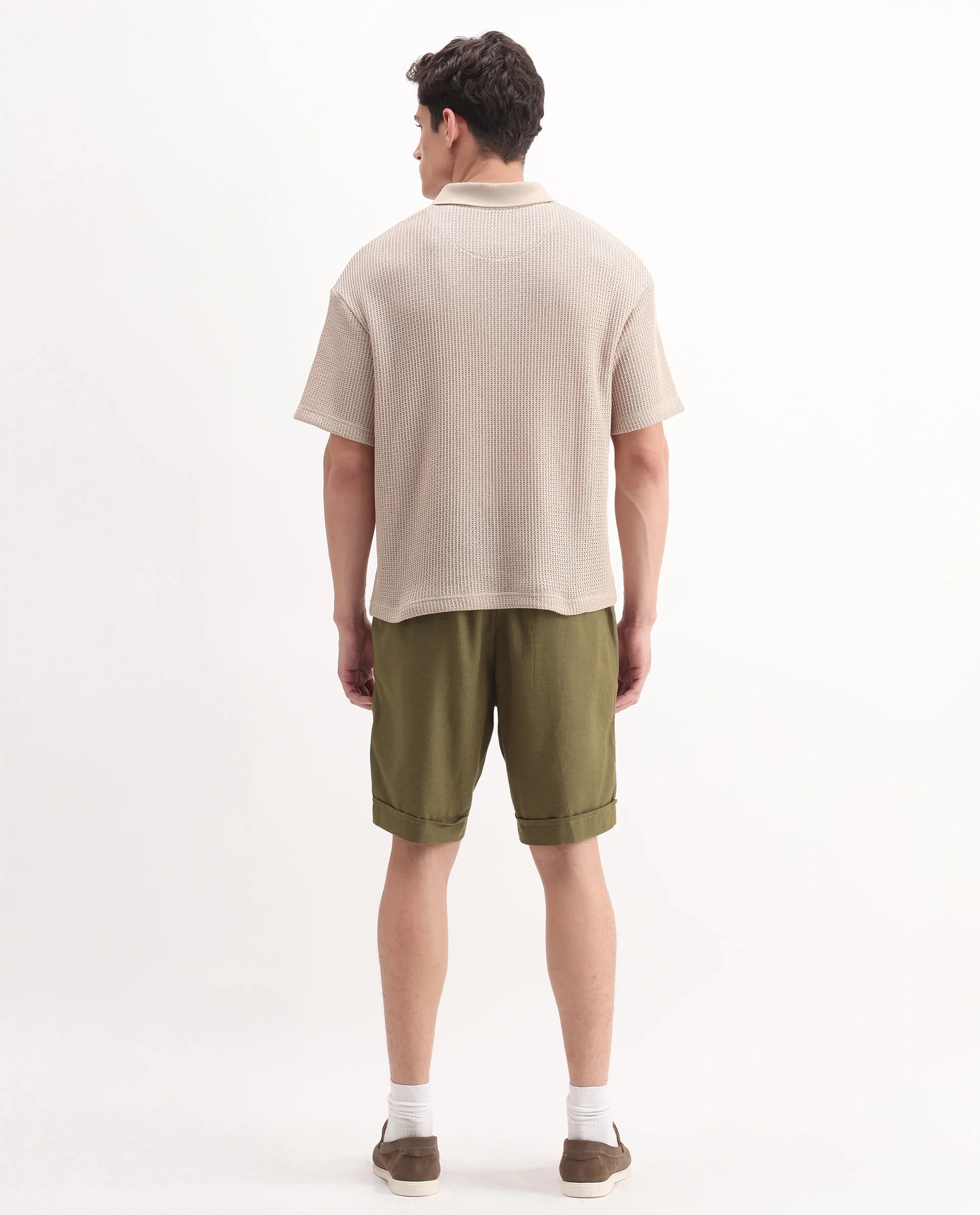 Rare Rabbit Men's Camer Olive 100% Linen Plain Regular Fit Shorts - Image 9
