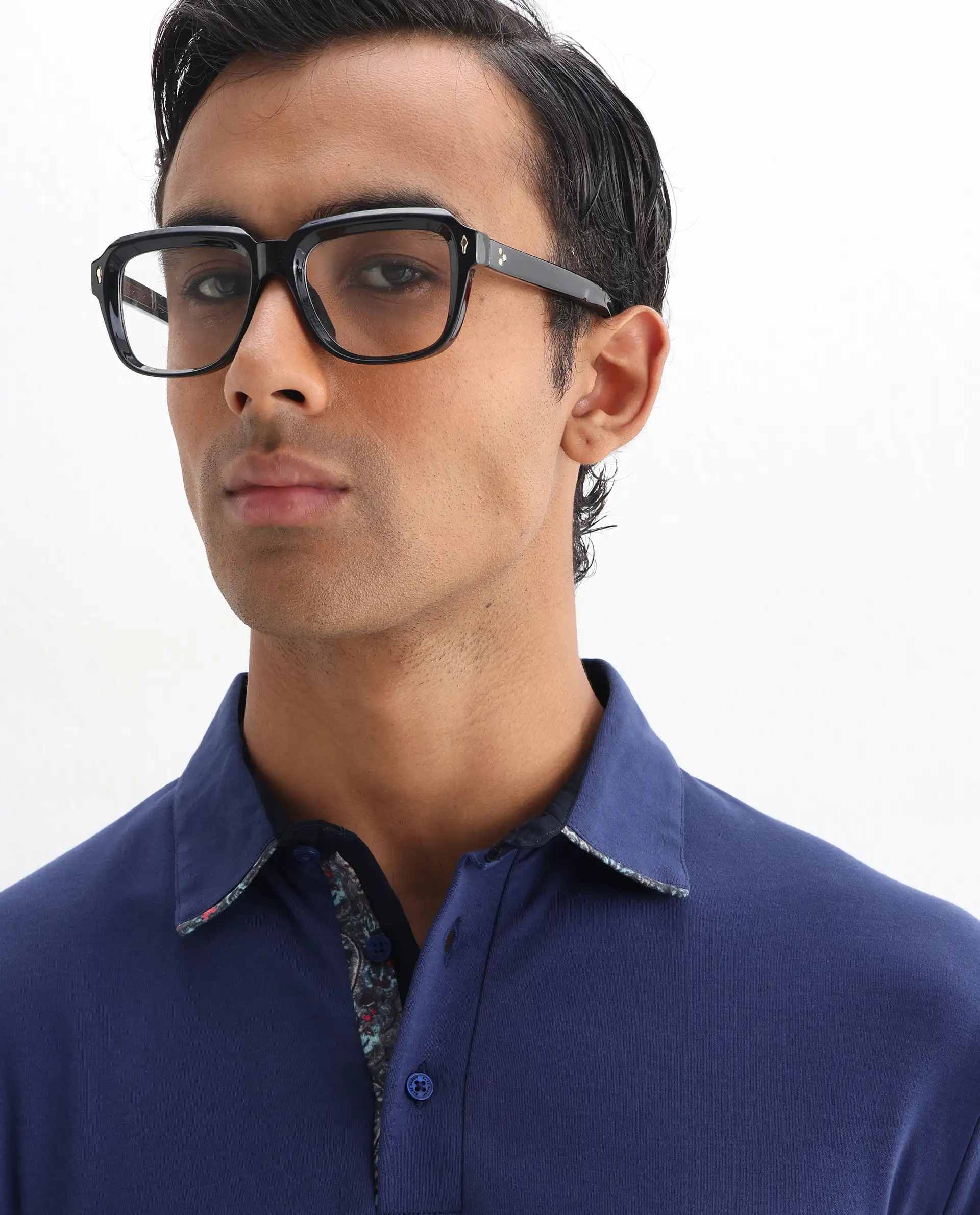 Rare Rabbit Men's Casca Dark Blue Cotton Plain Regular Fit Half Sleeve Polo - Image 3