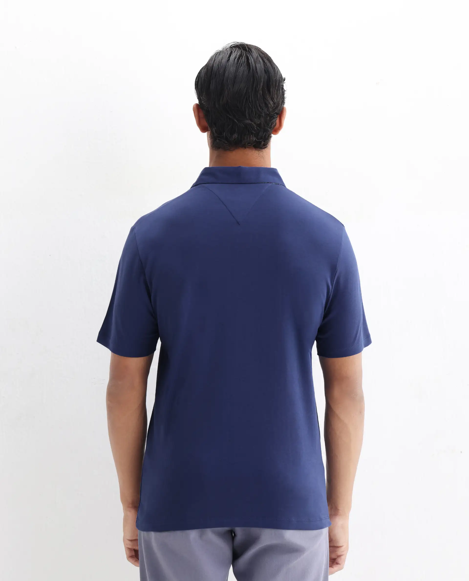 Rare Rabbit Men's Casca Dark Blue Cotton Plain Regular Fit Half Sleeve Polo - Image 7