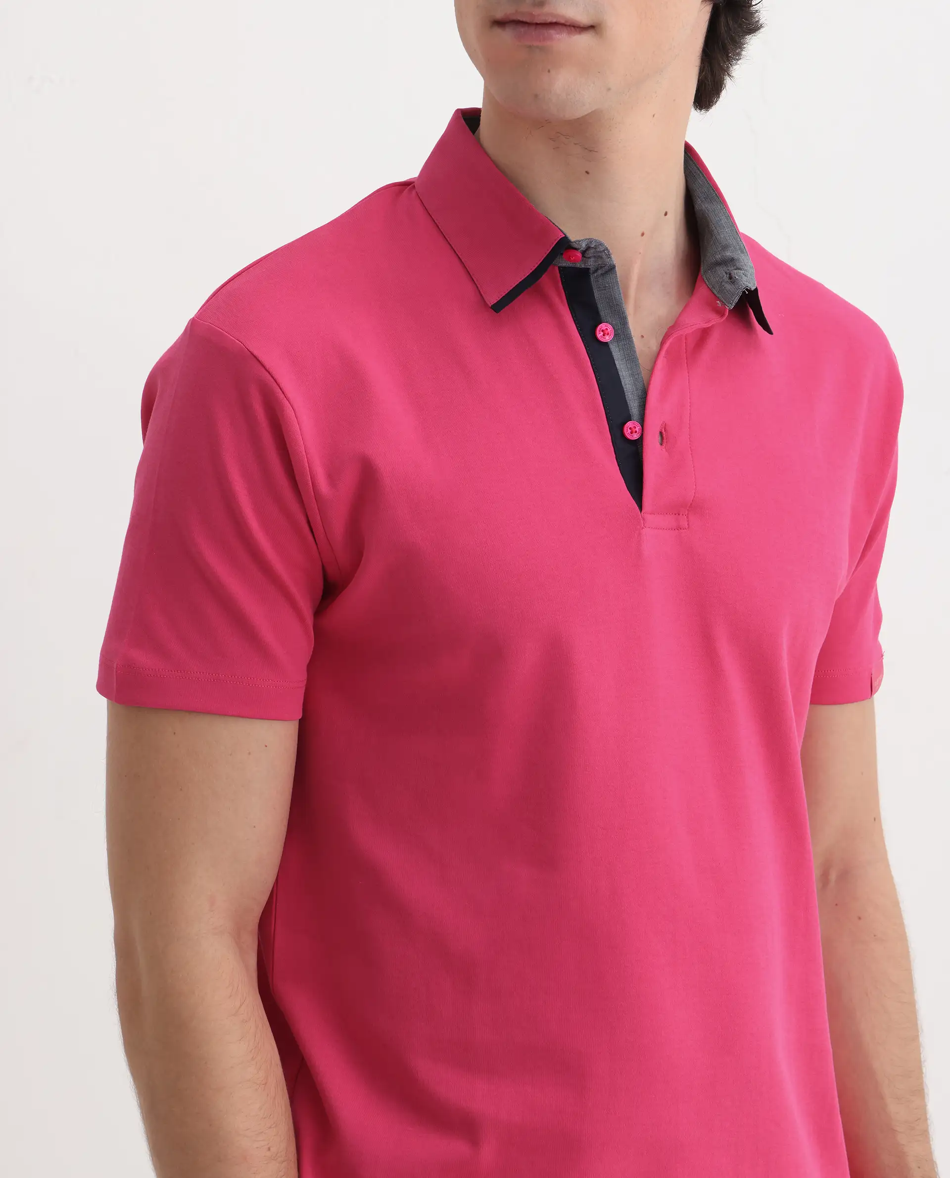 Rare Rabbit Men's Casca Flouroscent Red Cotton Plain Regular Fit Half Sleeve Polo - Image 3