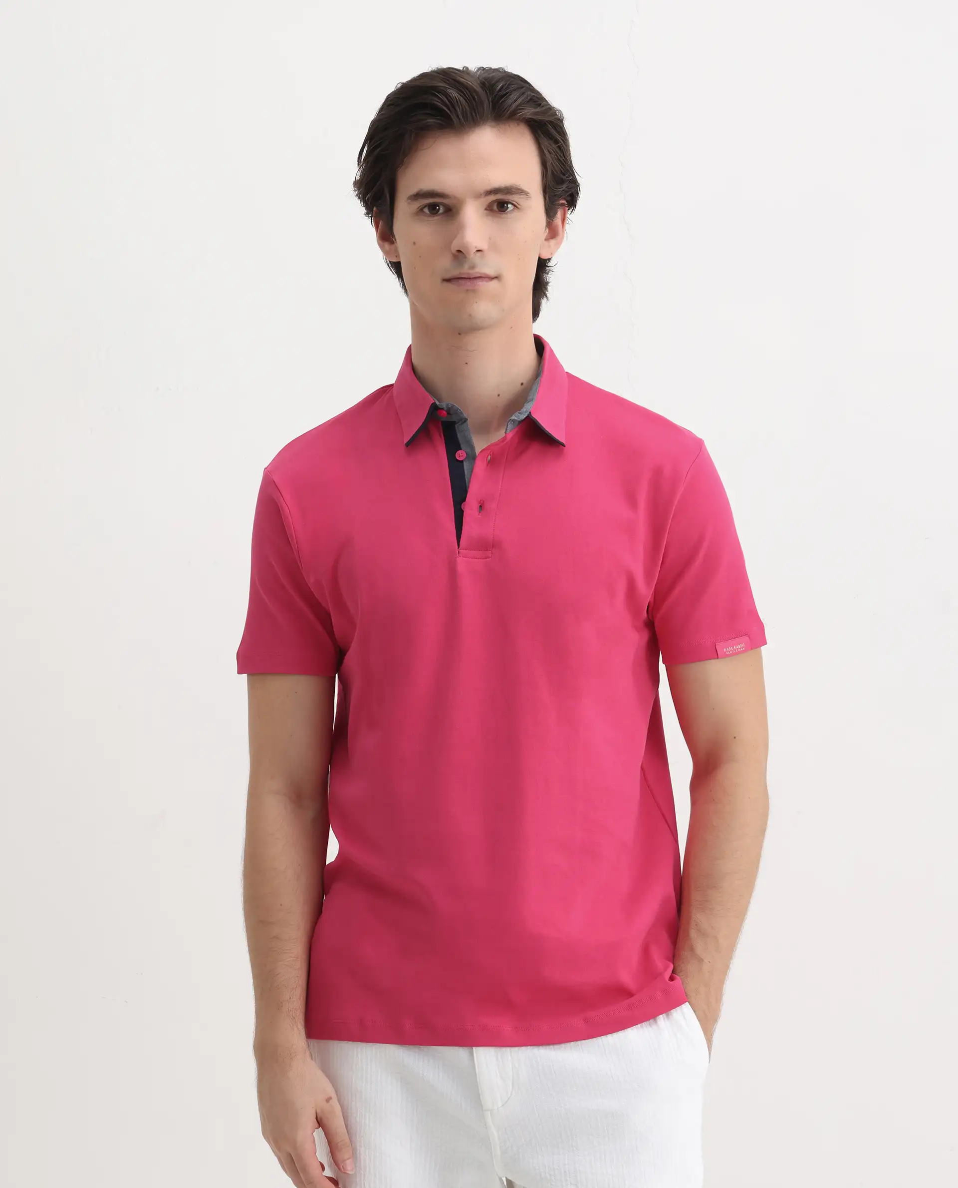 Rare Rabbit Men's Casca Flouroscent Red Cotton Plain Regular Fit Half Sleeve Polo - Image 4