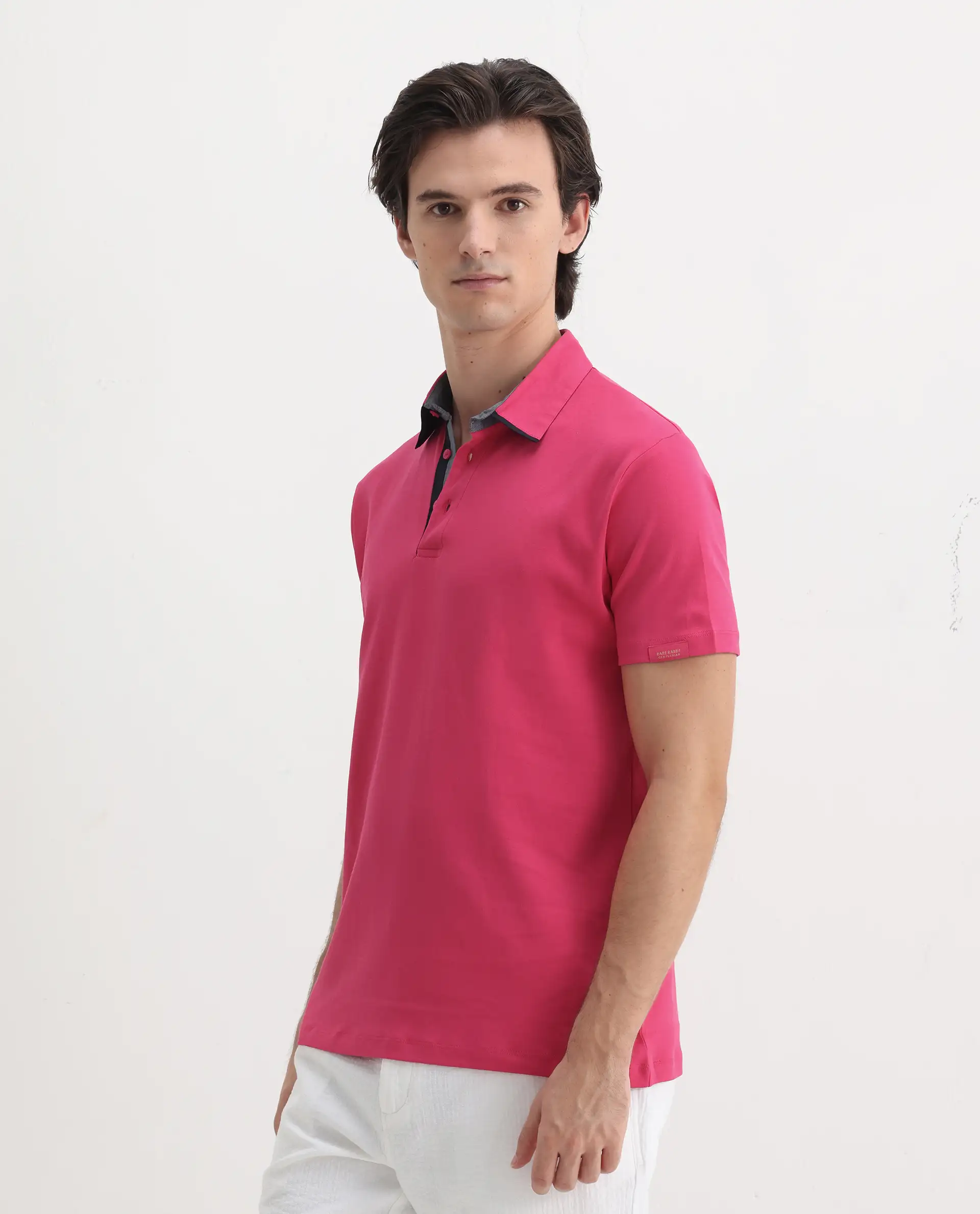 Rare Rabbit Men's Casca Flouroscent Red Cotton Plain Regular Fit Half Sleeve Polo - Image 5