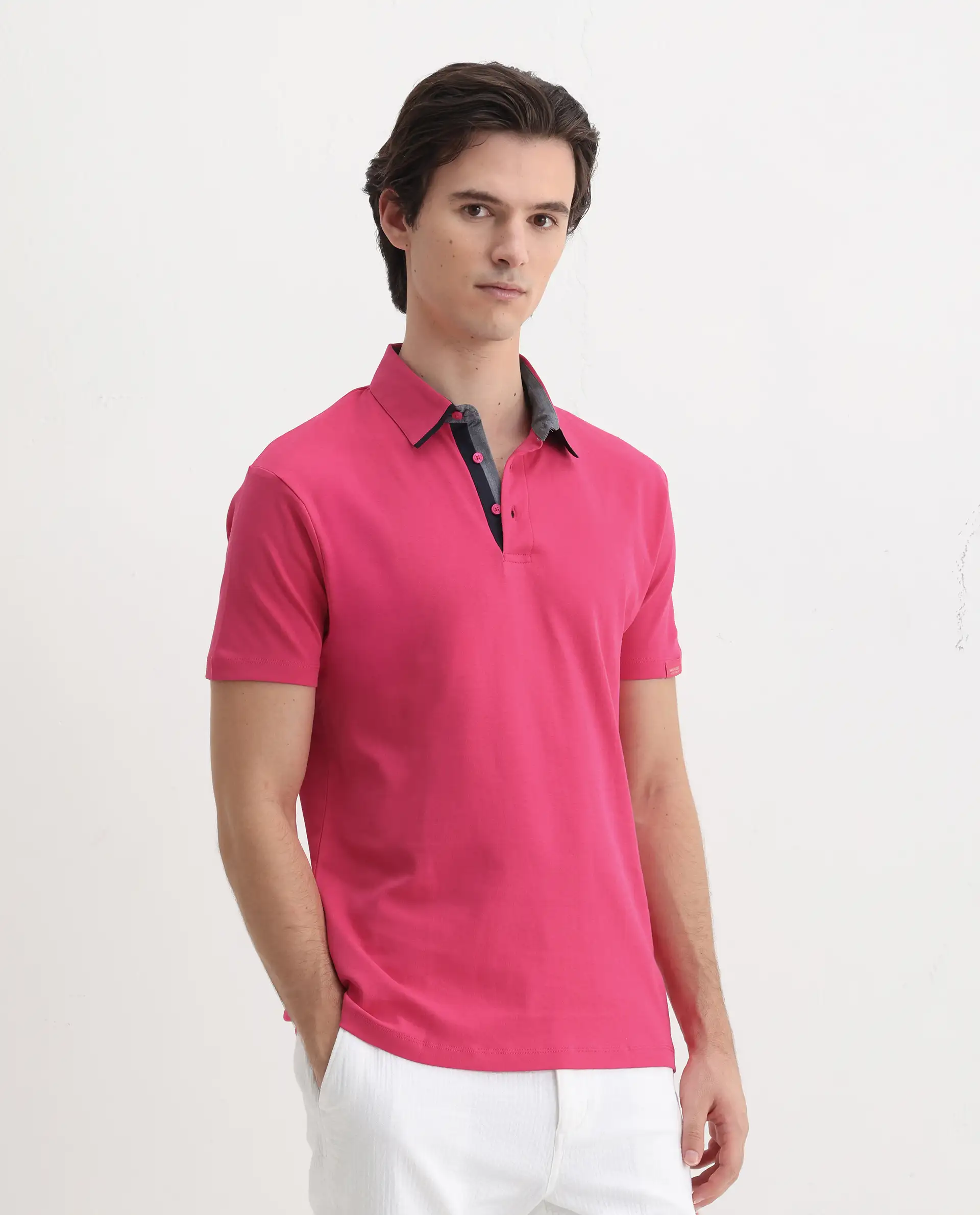 Rare Rabbit Men's Casca Flouroscent Red Cotton Plain Regular Fit Half Sleeve Polo - Image 6