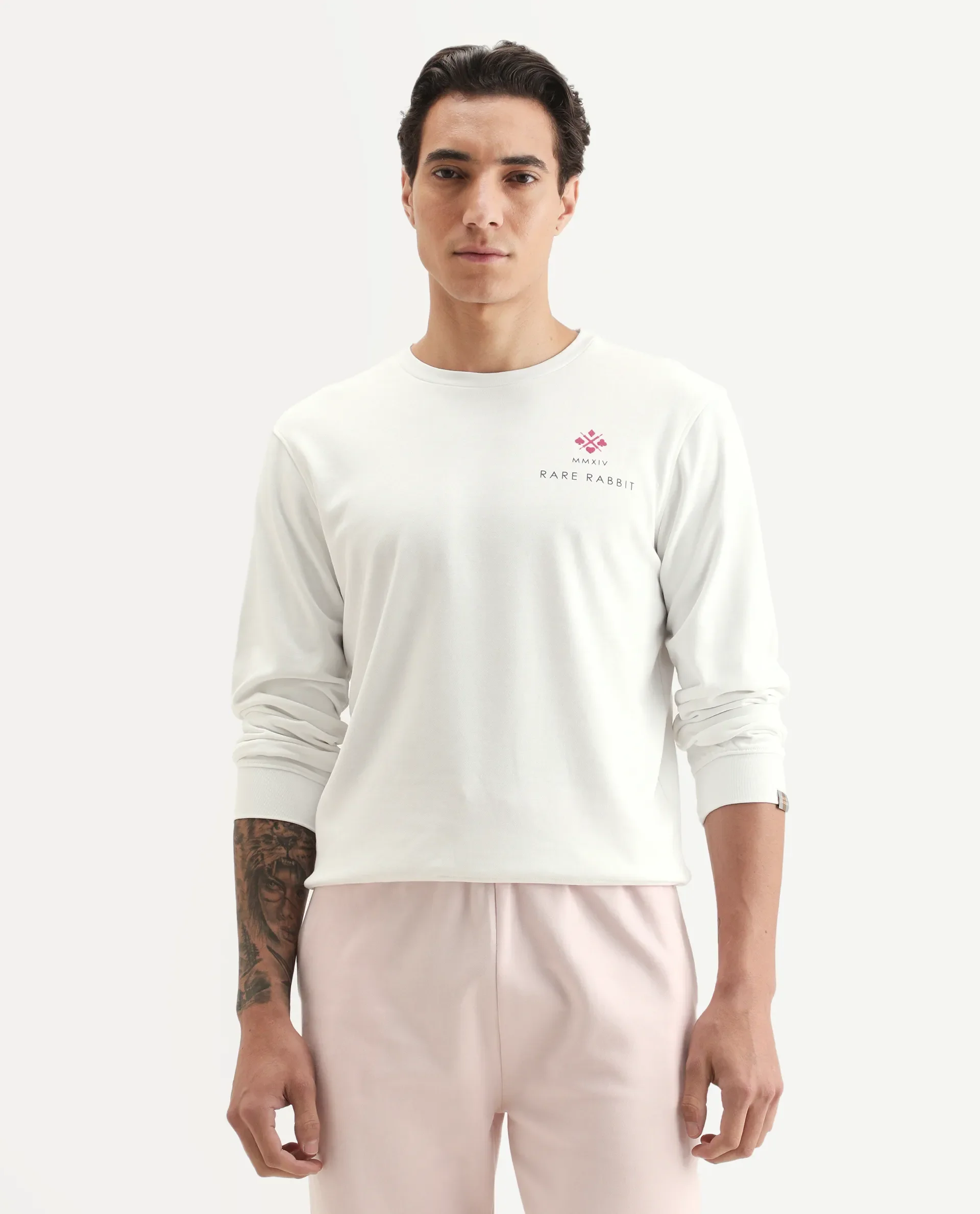 Rare Rabbit Men's Cerdon White Cotton Graphic Print Regular Fit Full Sleeve Crew Neck Sweatshirt - Image 4