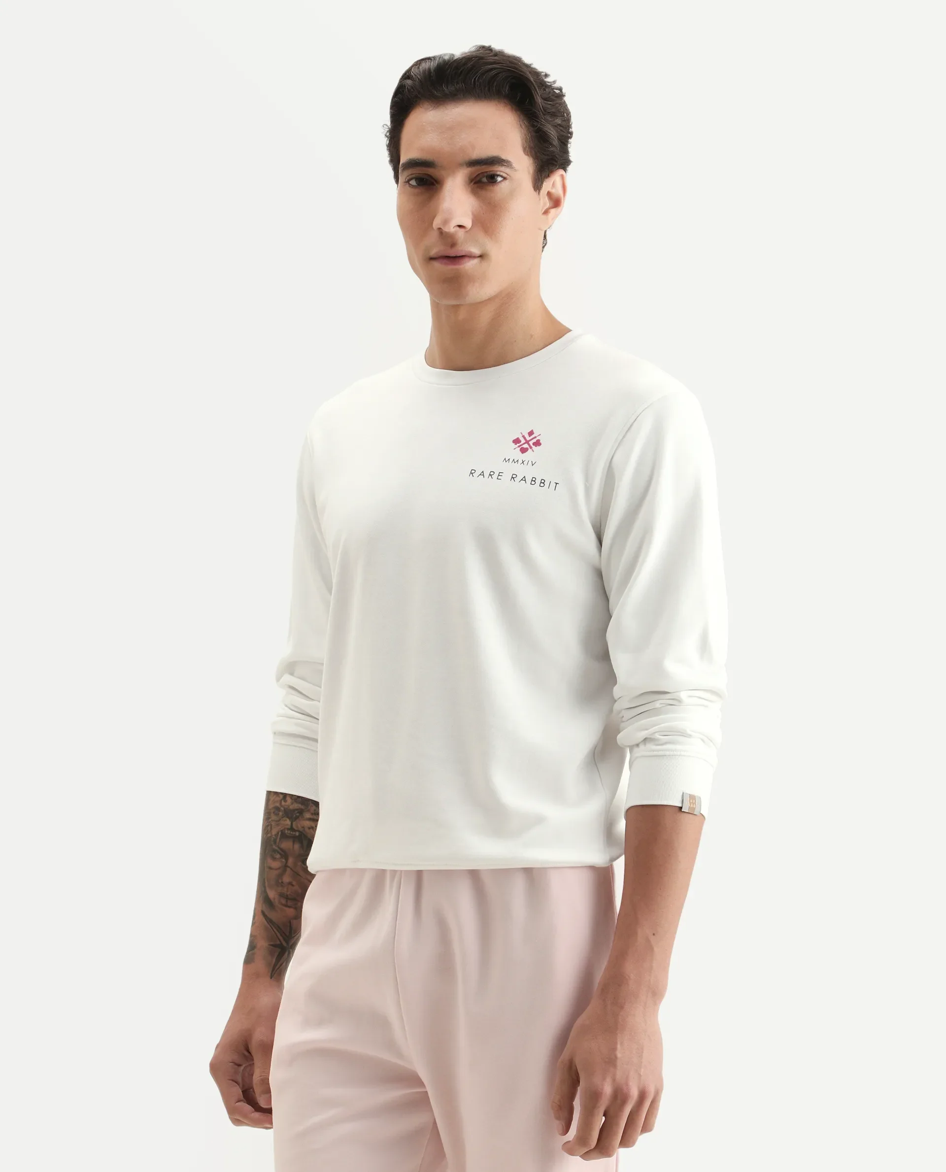 Rare Rabbit Men's Cerdon White Cotton Graphic Print Regular Fit Full Sleeve Crew Neck Sweatshirt - Image 5