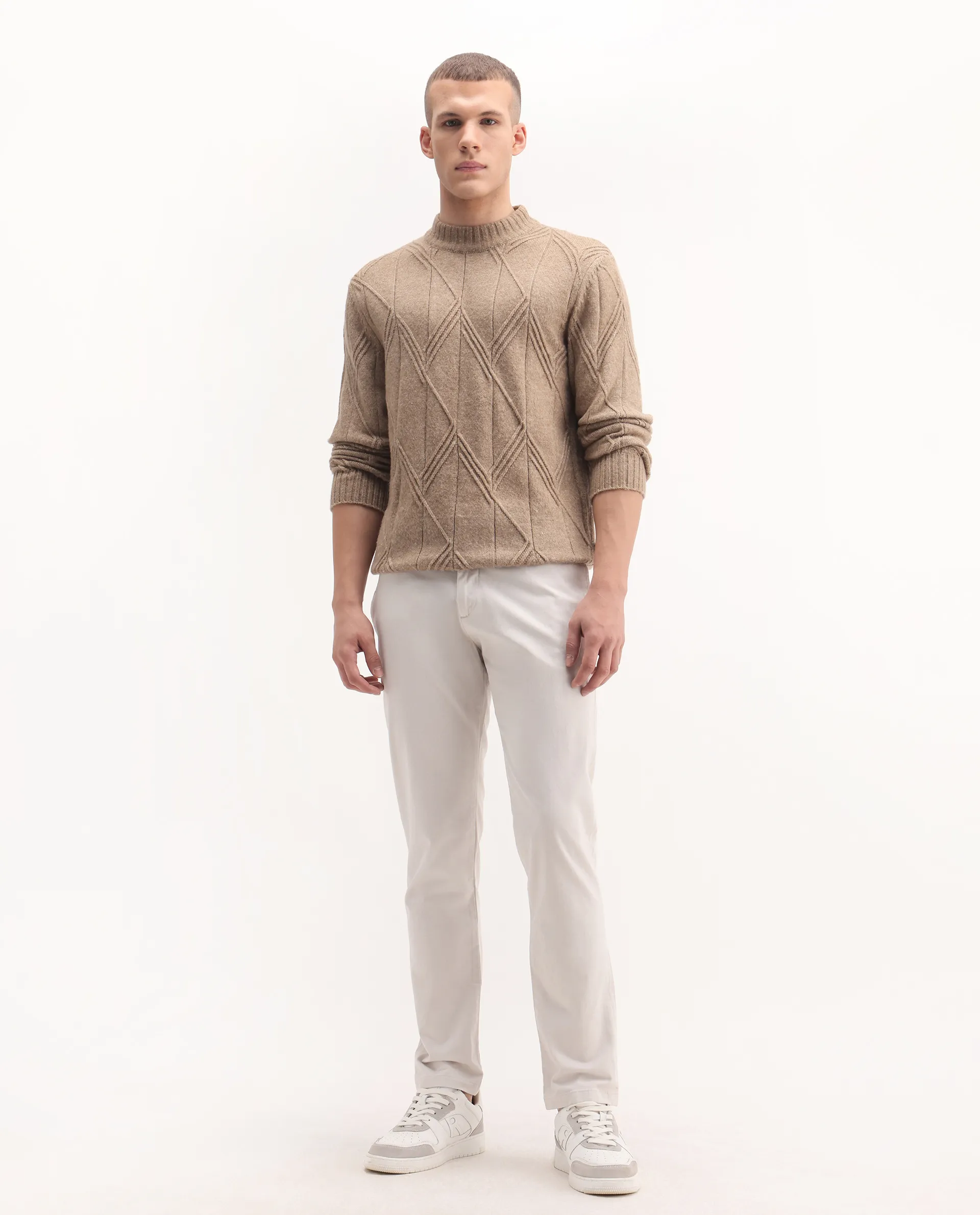 Rare Rabbit Men's Clovet Beige Cotton Plain Regular Fit Trouser - Image 4