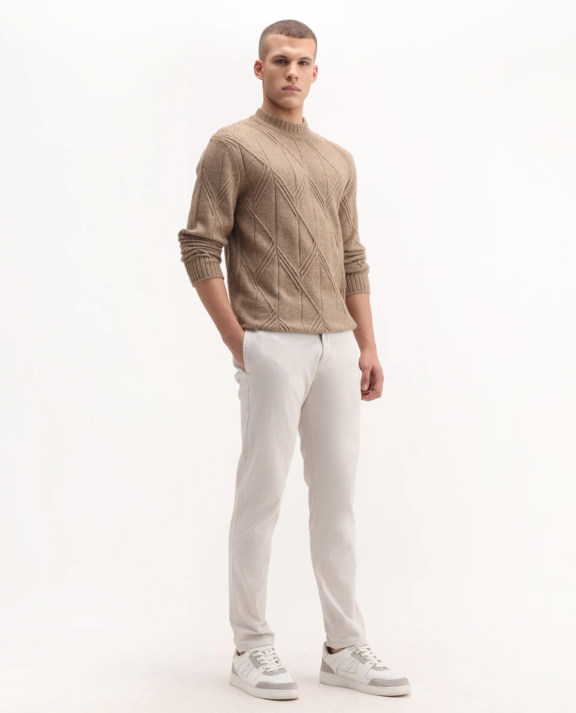 Rare Rabbit Men's Clovet Beige Cotton Plain Regular Fit Trouser - Image 6