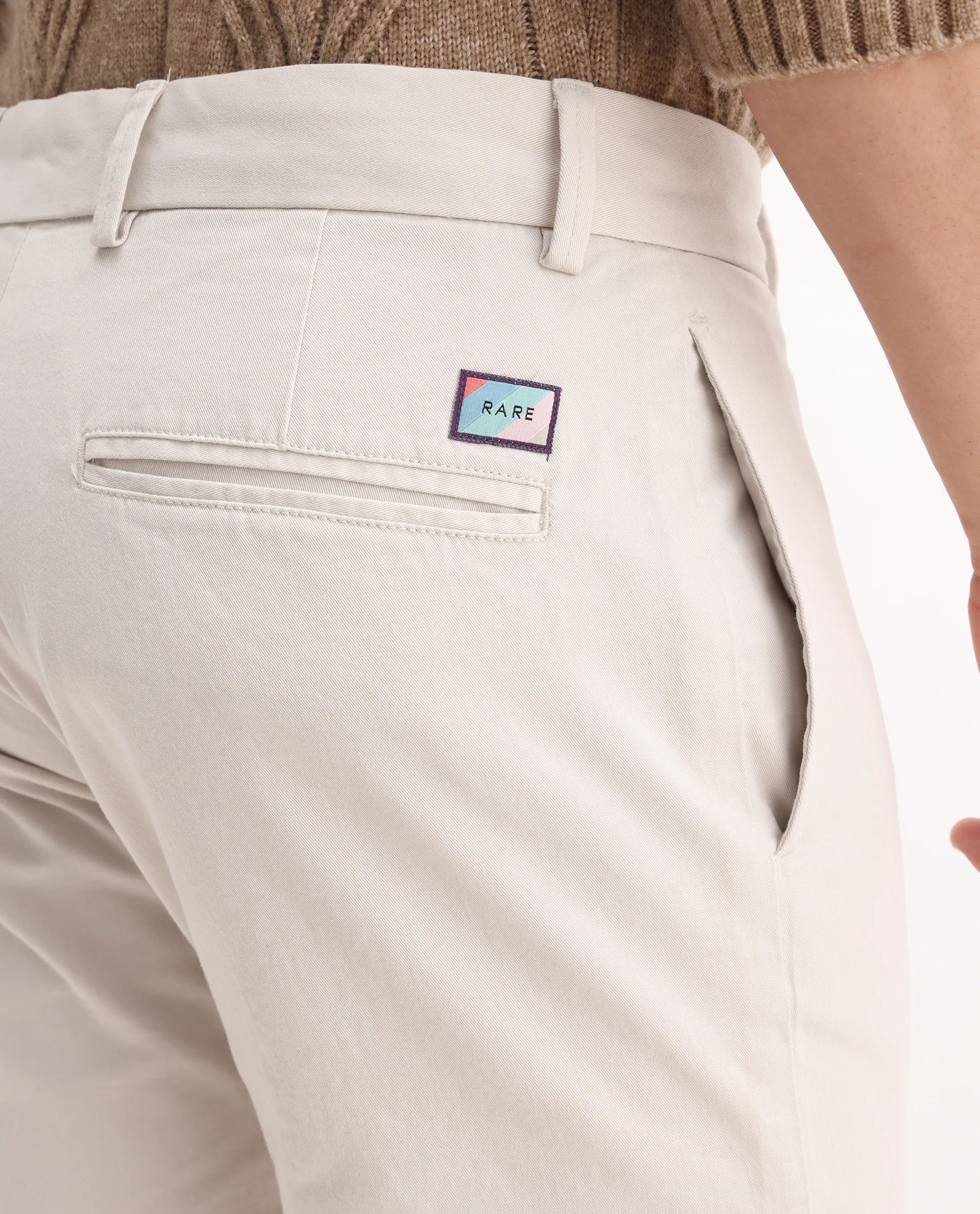 Rare Rabbit Men's Clovet Beige Cotton Plain Regular Fit Trouser - Image 7