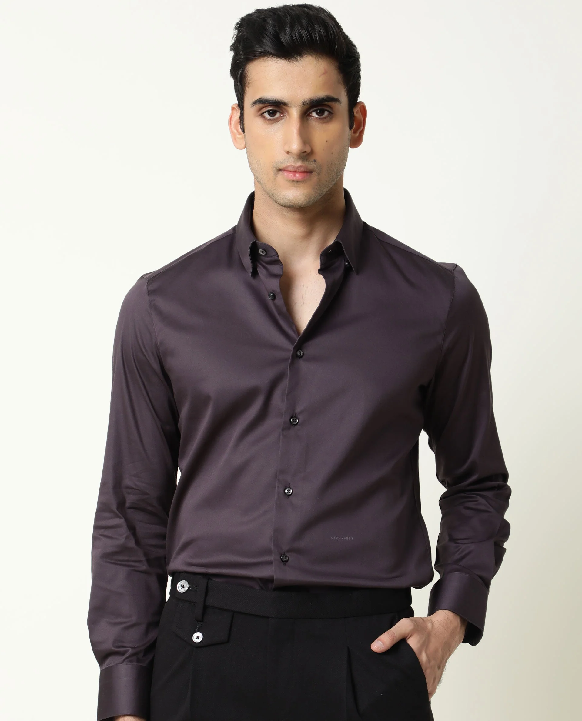 Rare Rabbit Men's Como Purple Satin Plain Regular Fit Full Sleeve Button-Down Collar Shirt - Image 6