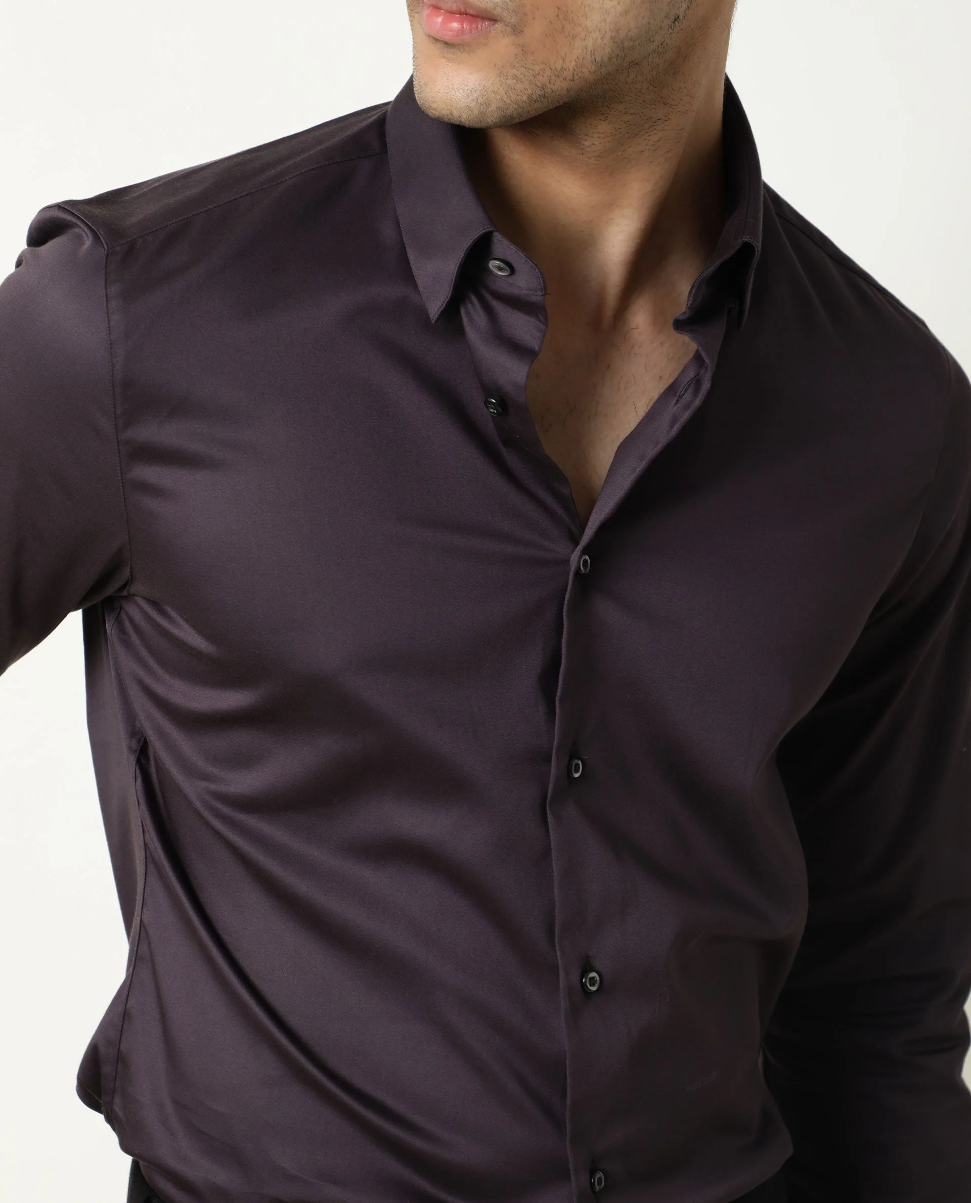 Rare Rabbit Men's Como Purple Satin Plain Regular Fit Full Sleeve Button-Down Collar Shirt - Image 7