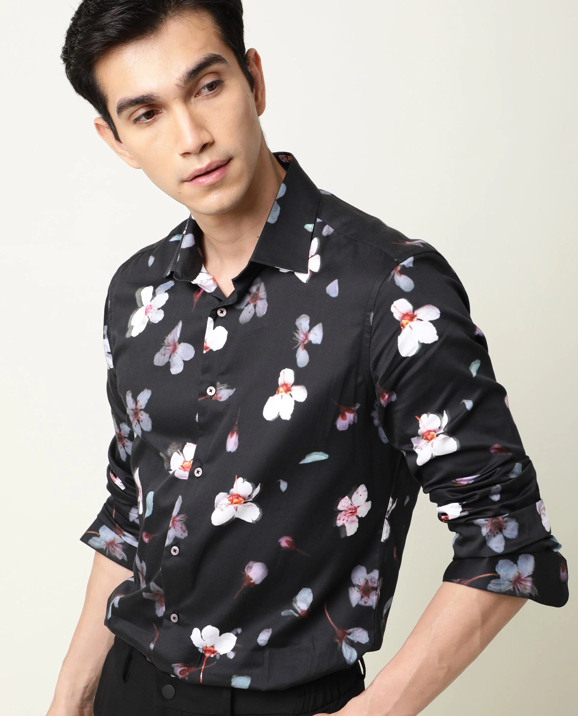 Rare Rabbit Men's Cuplet Black Cotton Floral Print Regular Fit Full Sleeve Collared Shirt - Image 3