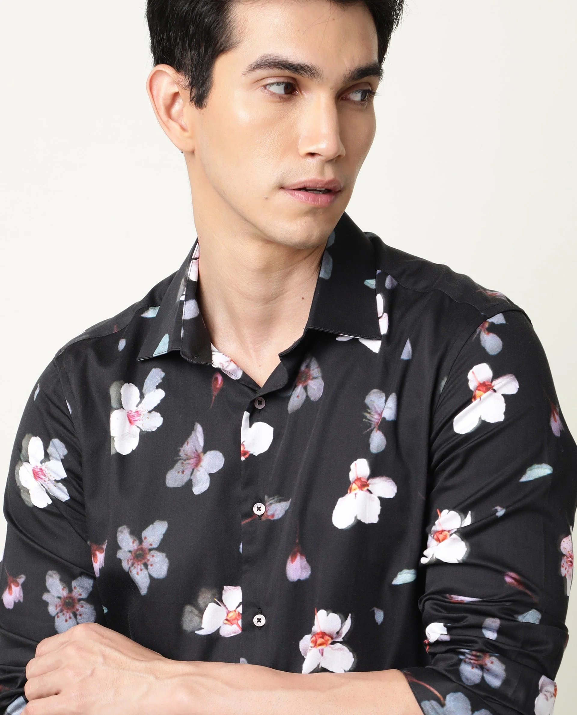 Rare Rabbit Men's Cuplet Black Cotton Floral Print Regular Fit Full Sleeve Collared Shirt - Image 5