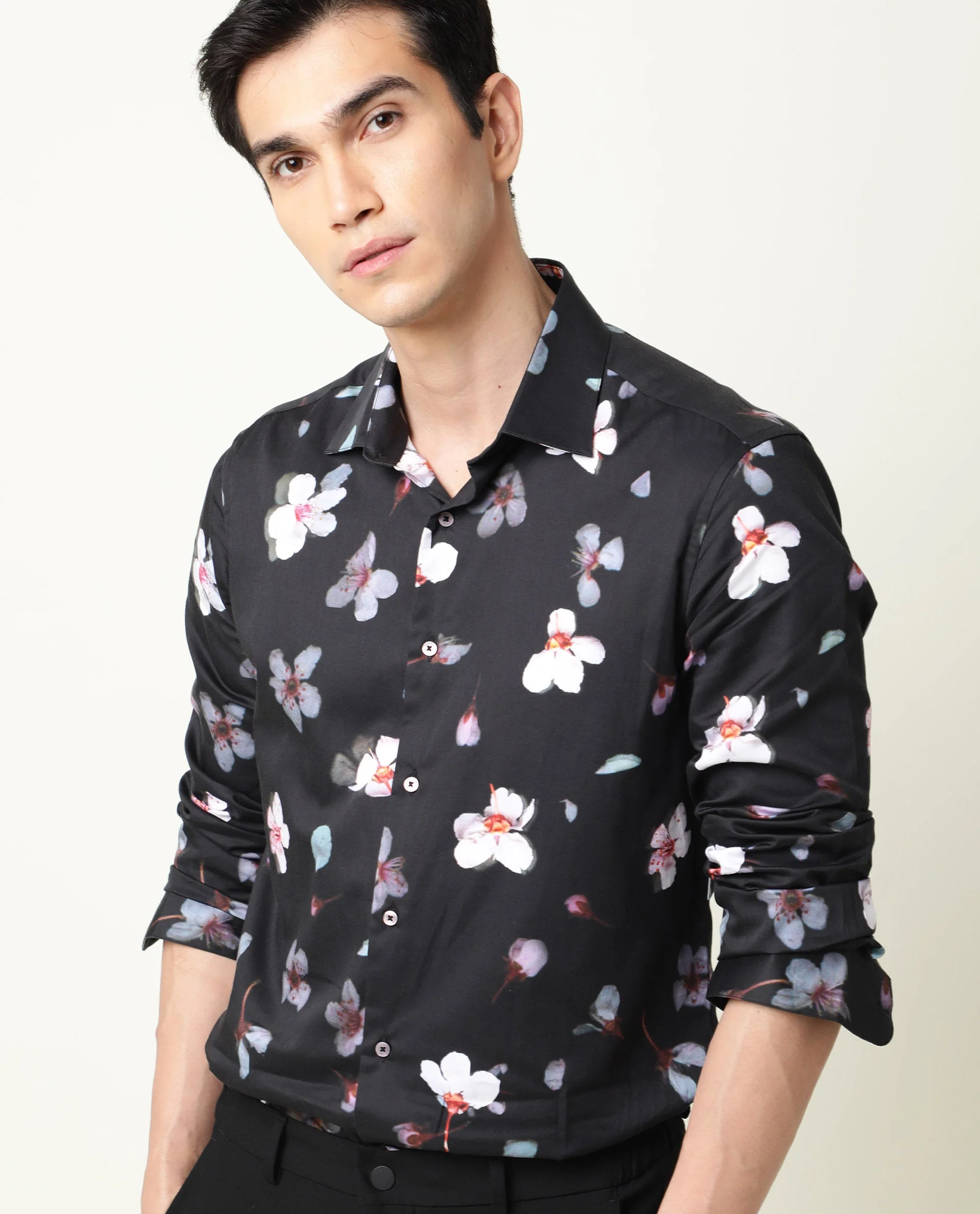 Rare Rabbit Men's Cuplet Black Cotton Floral Print Regular Fit Full Sleeve Collared Shirt - Image 7