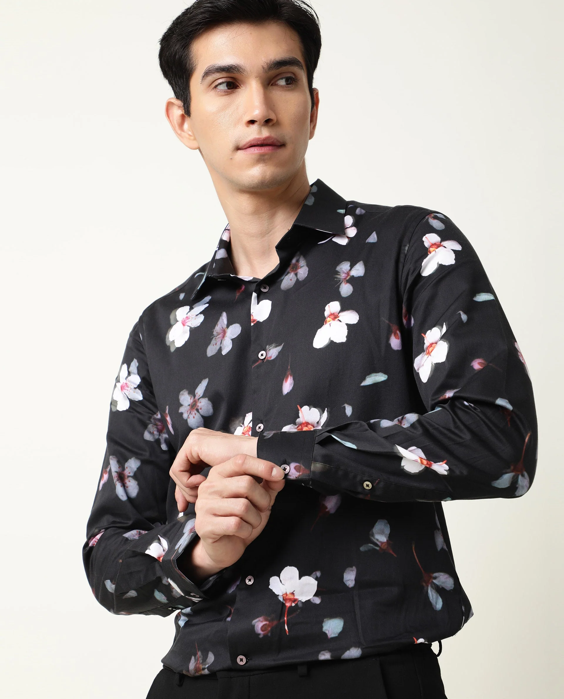 Rare Rabbit Men's Cuplet Black Cotton Floral Print Regular Fit Full Sleeve Collared Shirt - Image 8