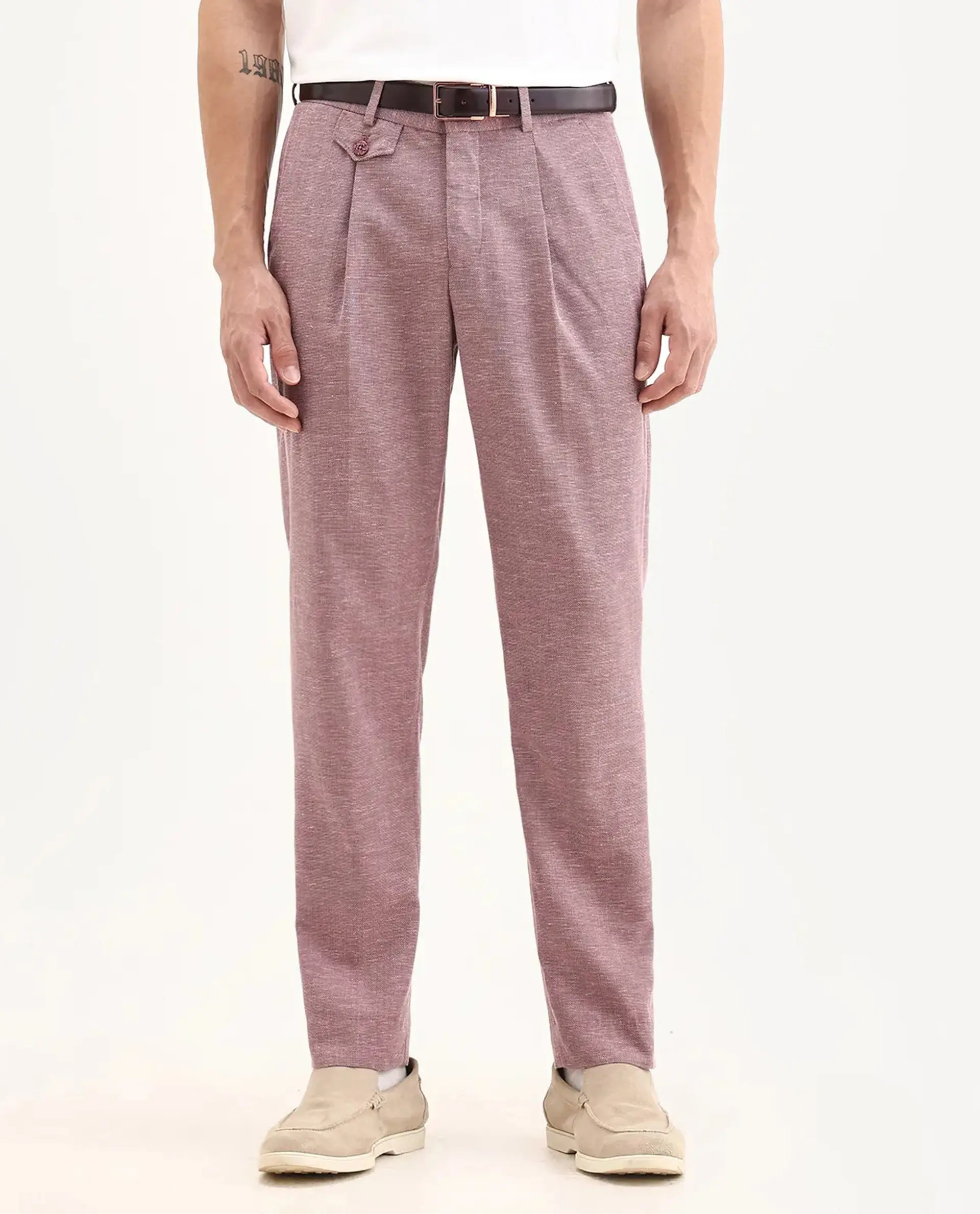 Rare Rabbit Men's Dex Maroon Cotton Plain Regular Fit Trouser - Image 10