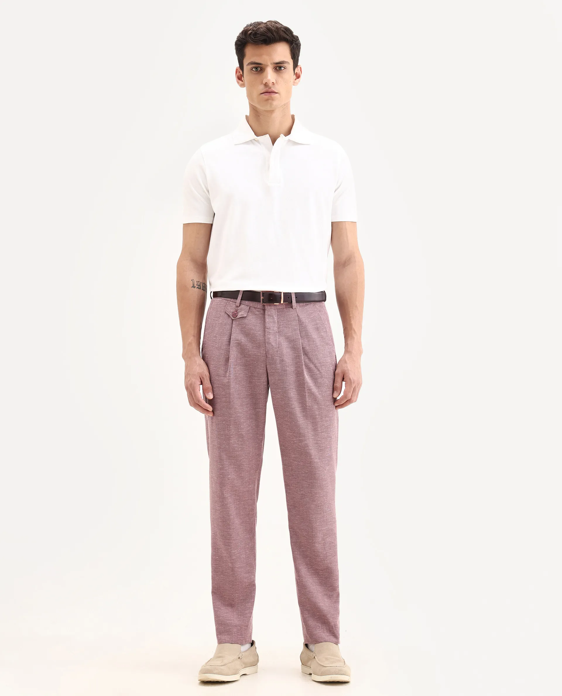 Rare Rabbit Men's Dex Maroon Cotton Plain Regular Fit Trouser - Image 5