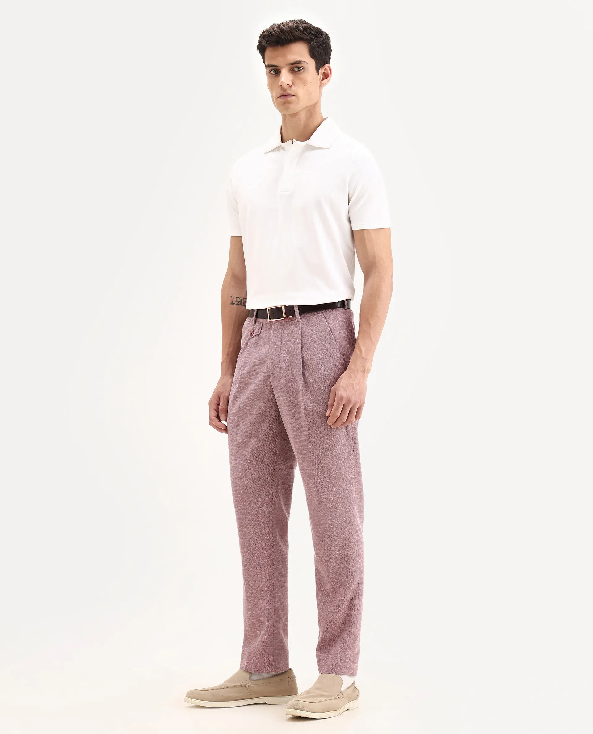 Rare Rabbit Men's Dex Maroon Cotton Plain Regular Fit Trouser - Image 6
