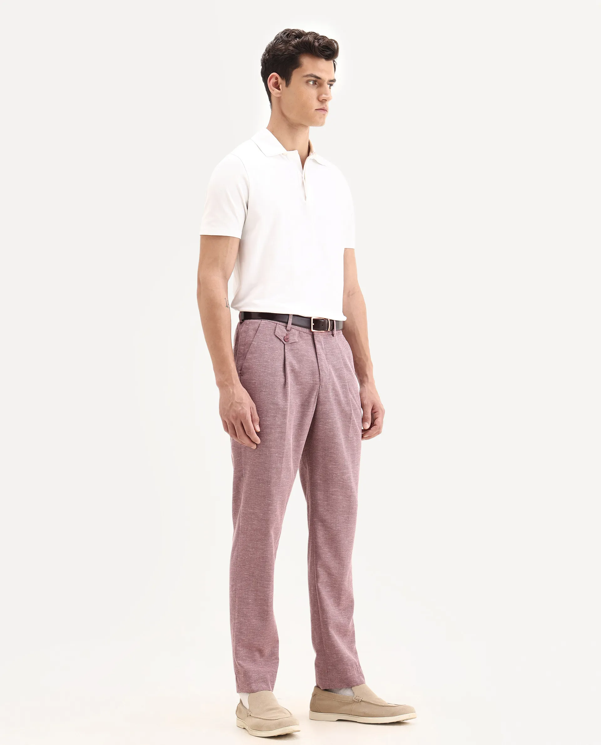 Rare Rabbit Men's Dex Maroon Cotton Plain Regular Fit Trouser - Image 7