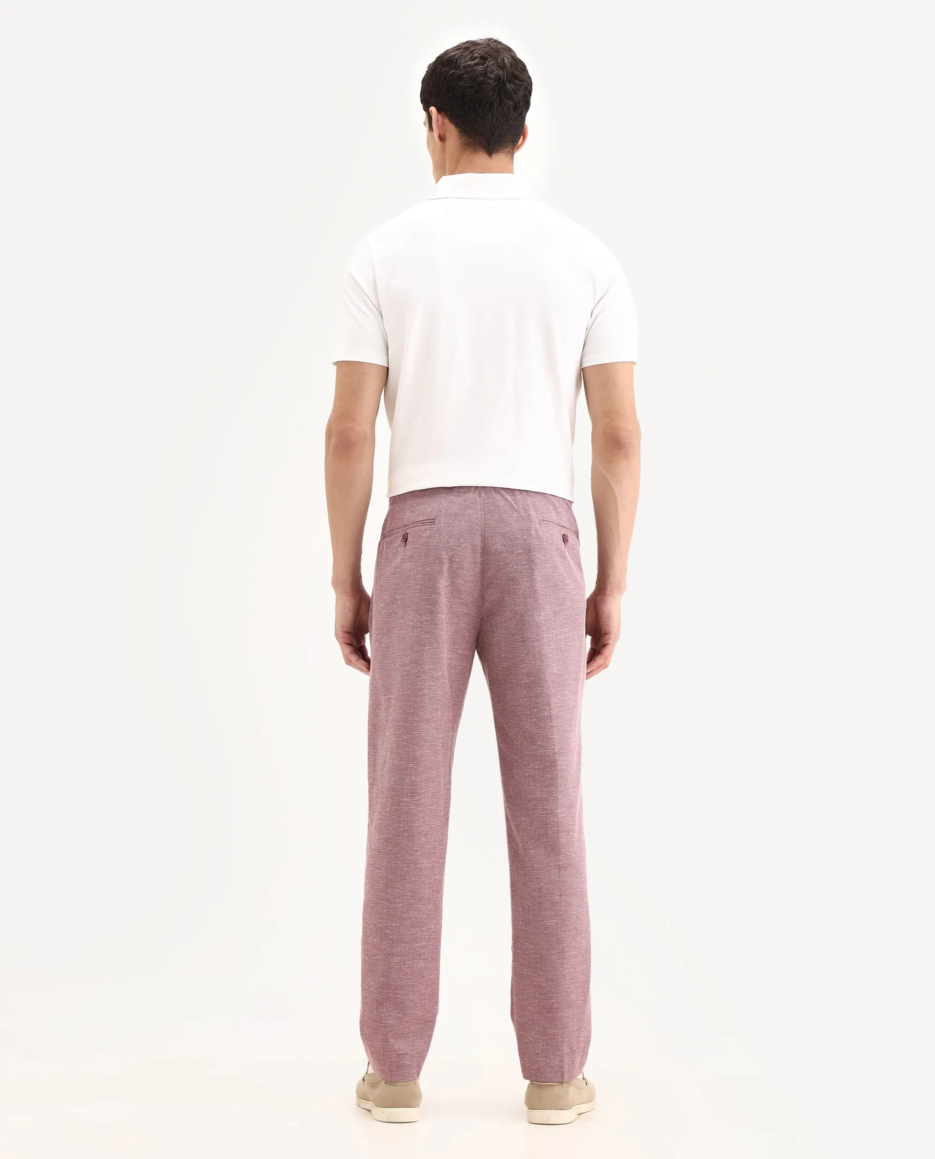 Rare Rabbit Men's Dex Maroon Cotton Plain Regular Fit Trouser - Image 9