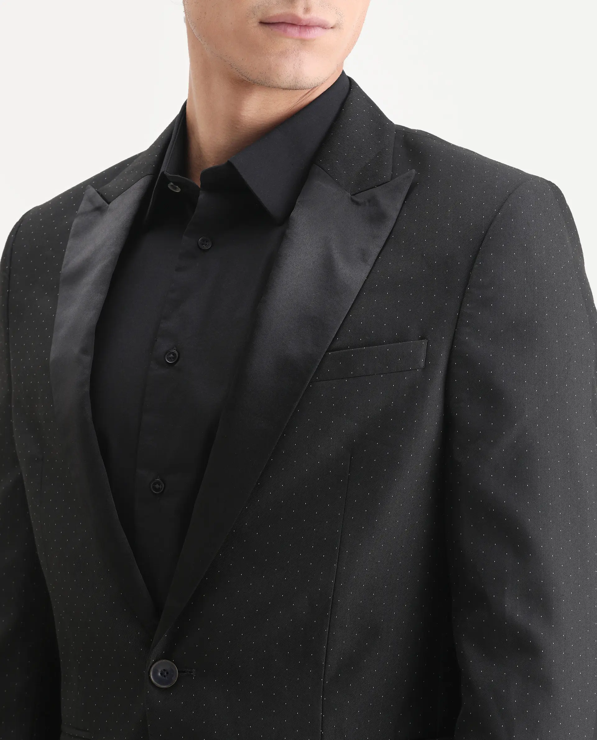 Rare Rabbit Men's Digby Black Polyester Plain Tailored Fit Full Sleeve Lapel Neck Blazer - Image 3