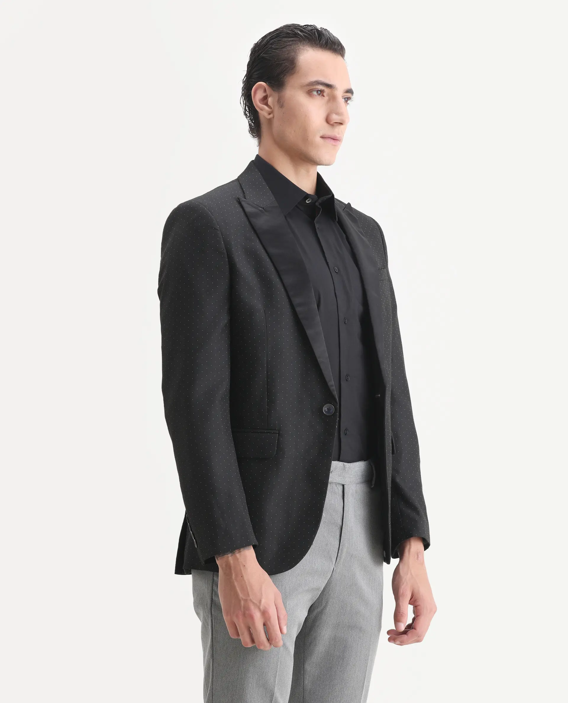 Rare Rabbit Men's Digby Black Polyester Plain Tailored Fit Full Sleeve Lapel Neck Blazer - Image 6