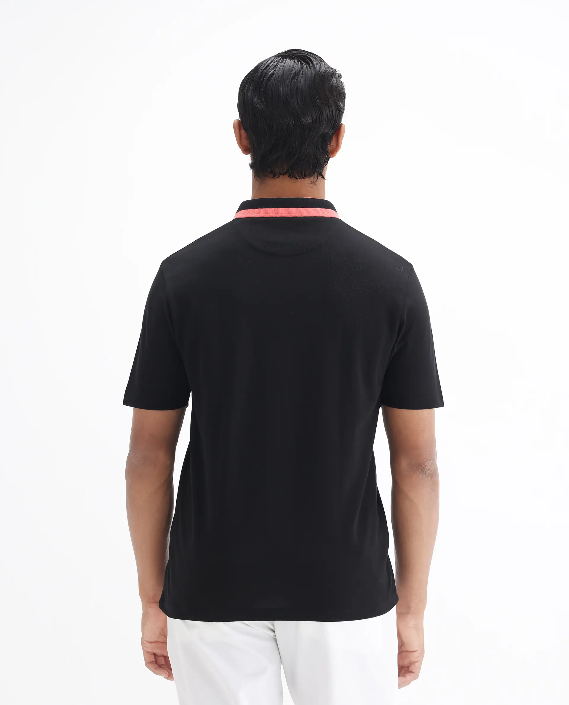 Rare Rabbit Men's Divide Black Cotton Plain Regular Fit Half Sleeve Polo - Image 8