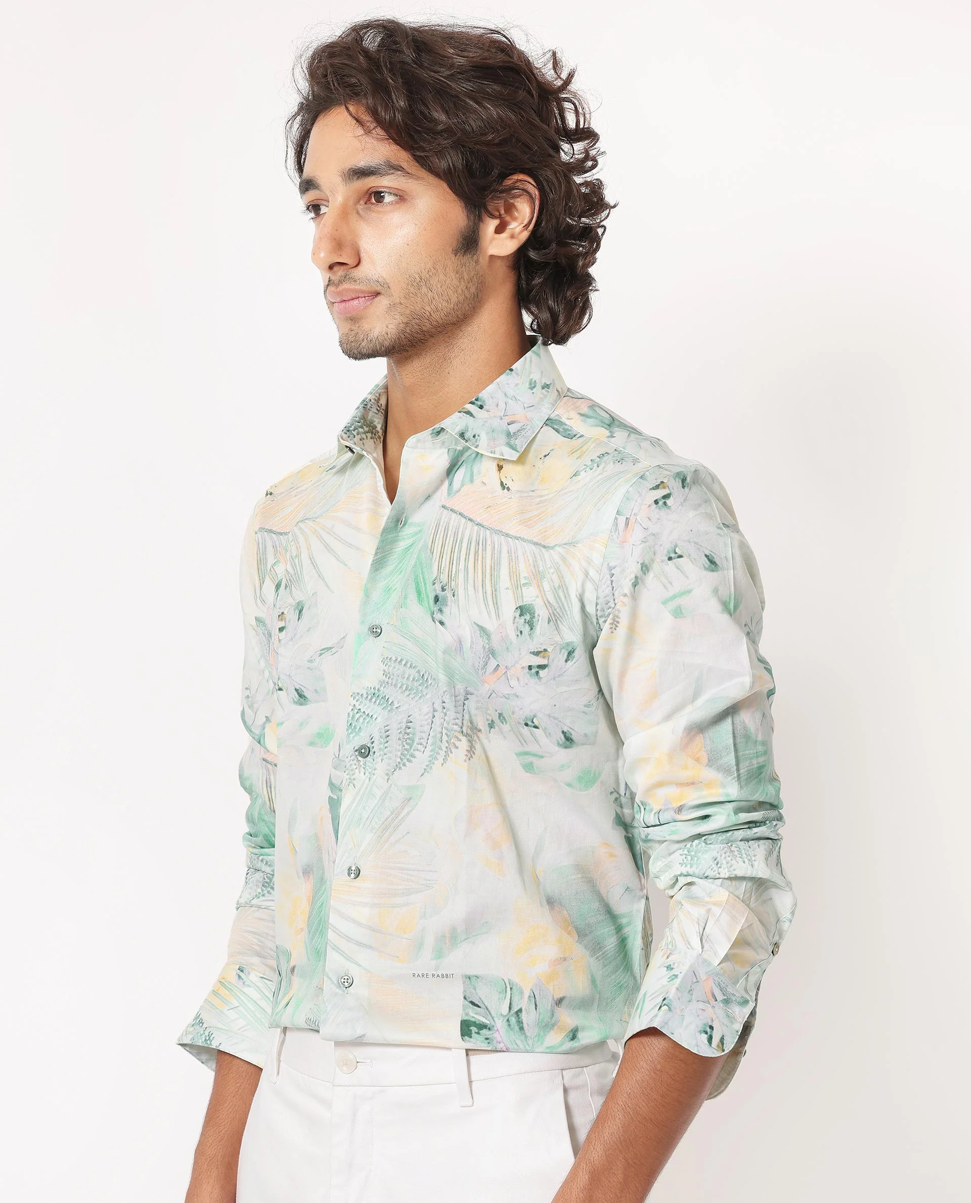 Rare Rabbit Men's Edro Offwhite Cotton Tropical Print Regular Fit Full Sleeve Collared Shirt - Image 3