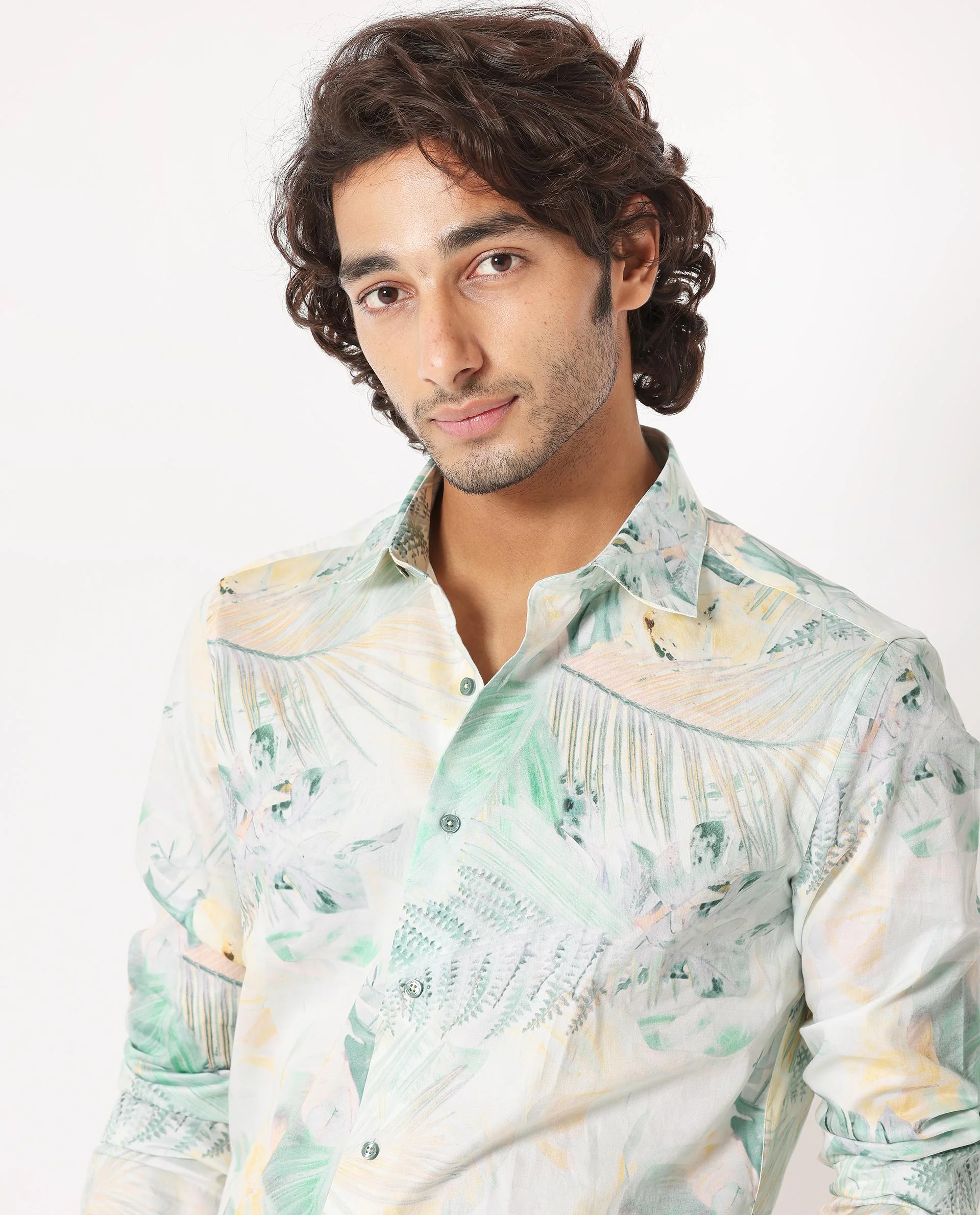 Rare Rabbit Men's Edro Offwhite Cotton Tropical Print Regular Fit Full Sleeve Collared Shirt - Image 4