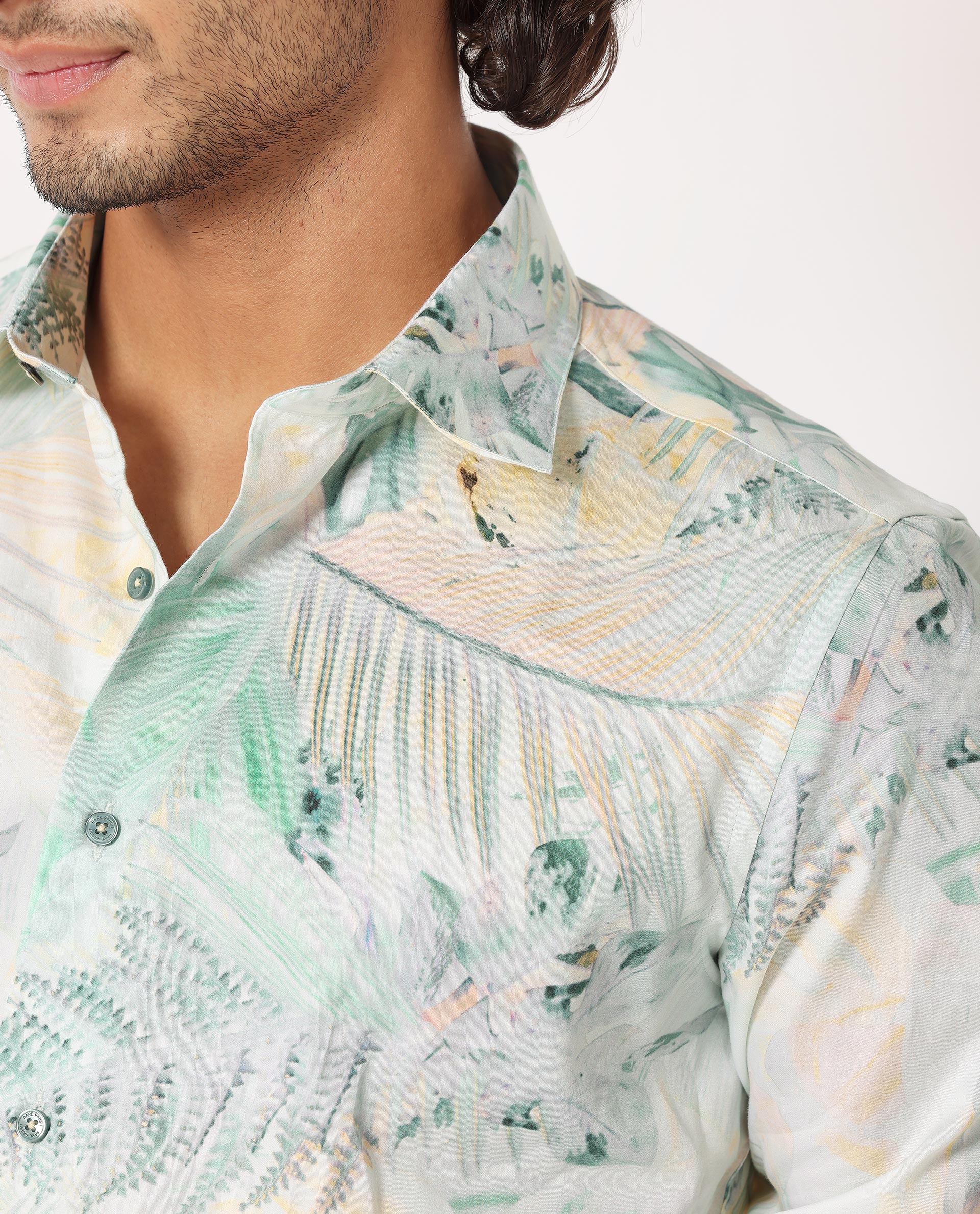 Rare Rabbit Men's Edro Offwhite Cotton Tropical Print Regular Fit Full Sleeve Collared Shirt - Image 5