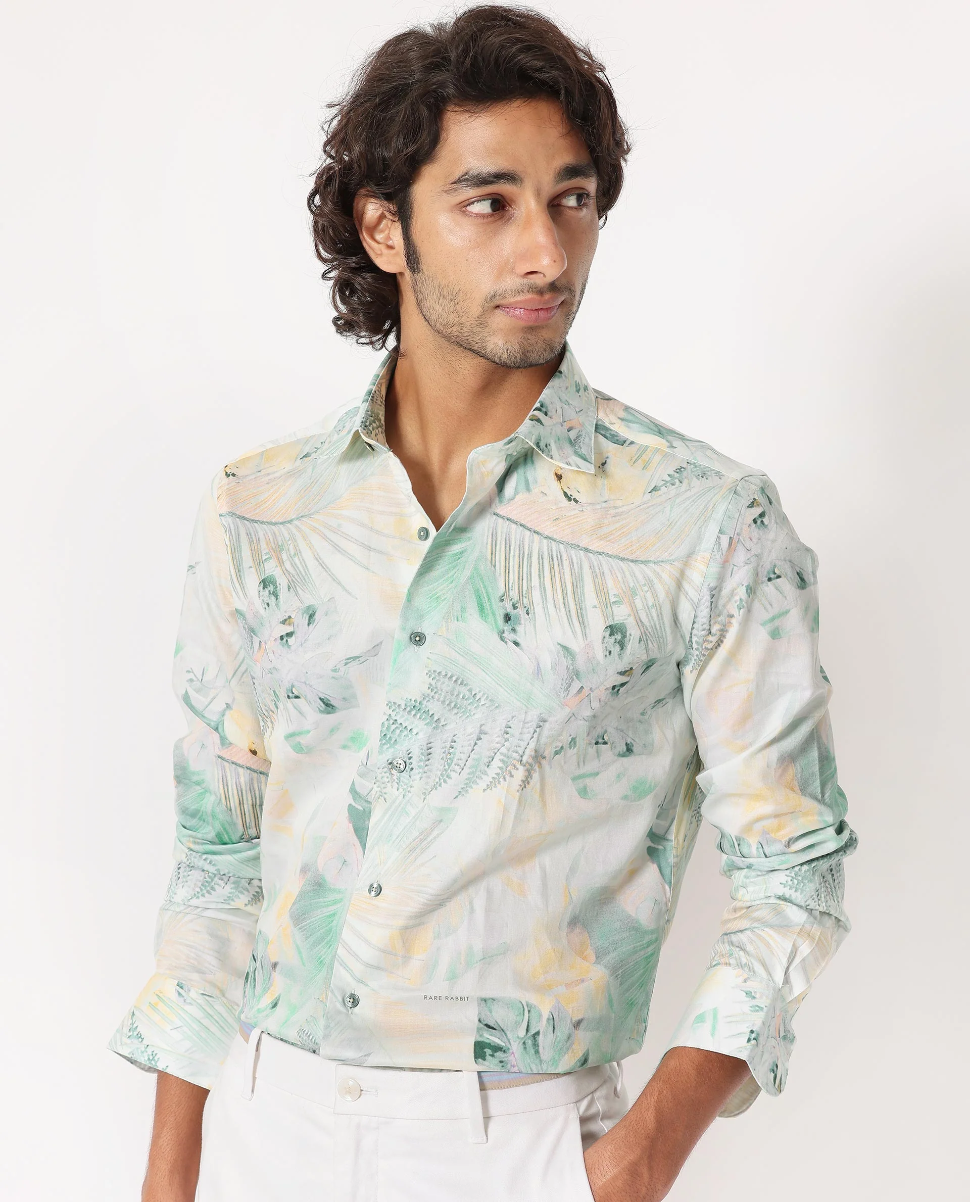 Rare Rabbit Men's Edro Offwhite Cotton Tropical Print Regular Fit Full Sleeve Collared Shirt - Image 7