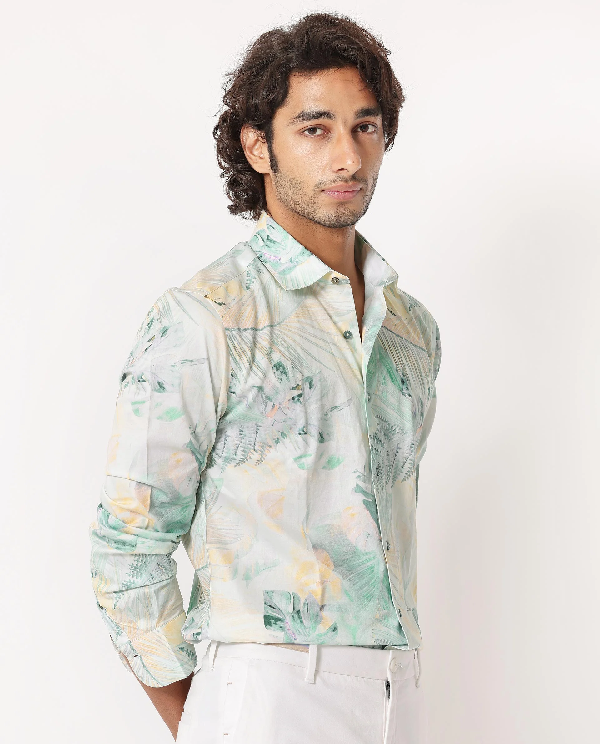 Rare Rabbit Men's Edro Offwhite Cotton Tropical Print Regular Fit Full Sleeve Collared Shirt - Image 8